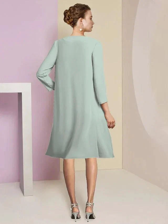 A-Line/Princess Jewel Neck Knee-Length Mother of the Bride Dresses - Image 2