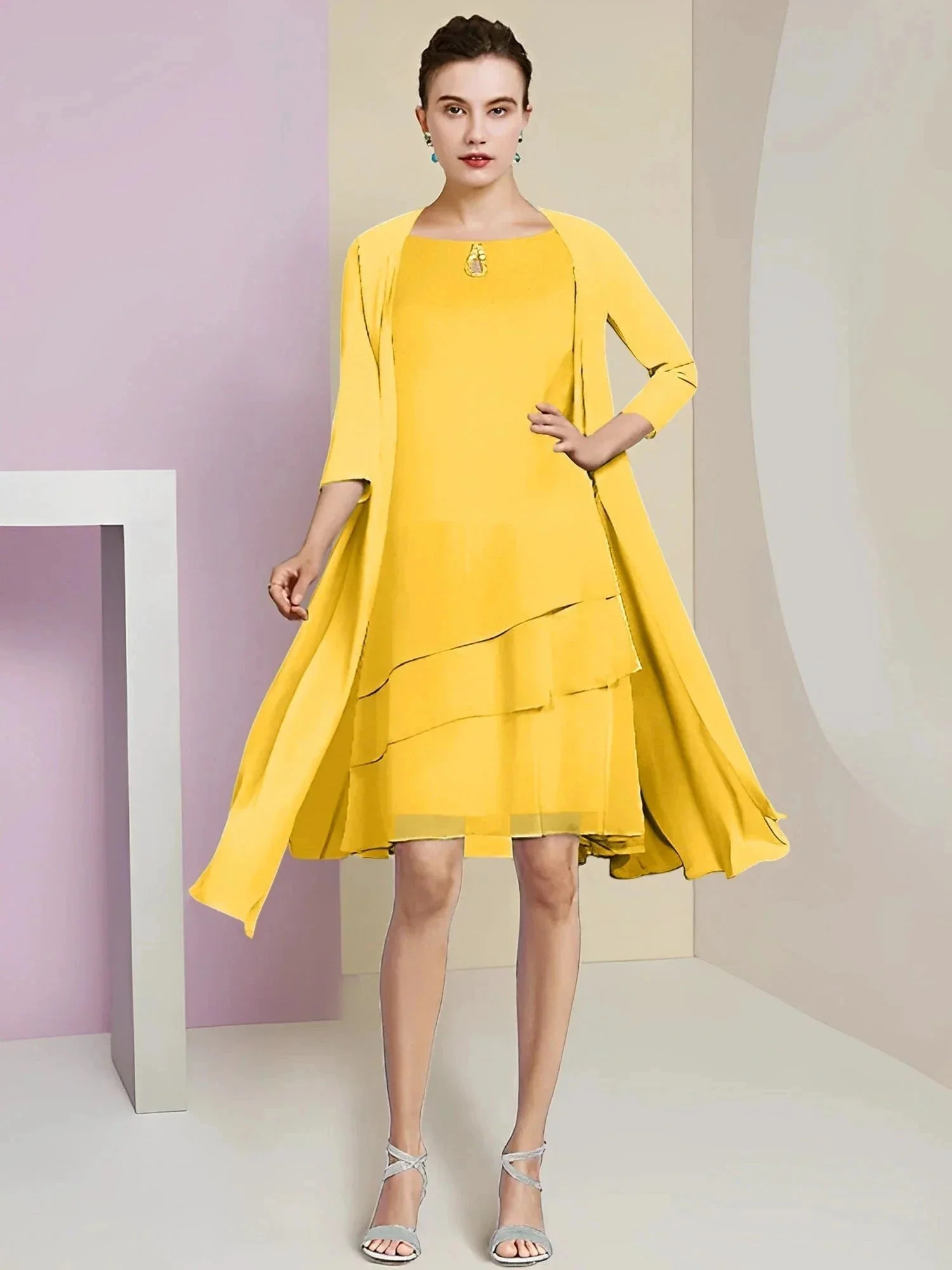 A-Line/Princess Jewel Neck Knee-Length Mother of the Bride Dresses - Image 23