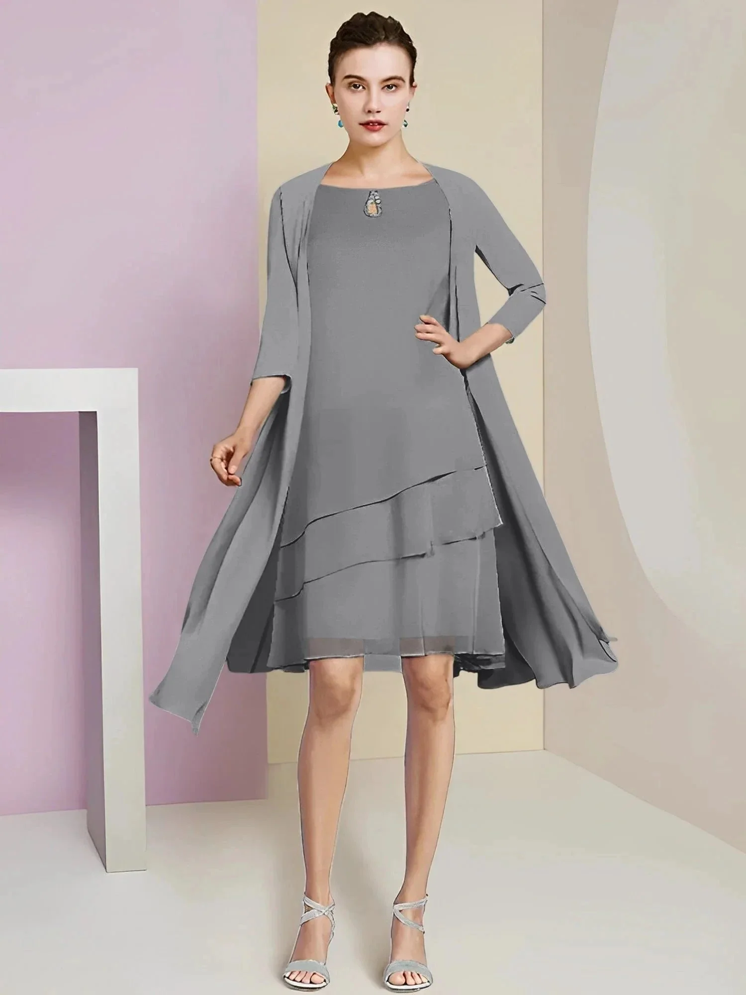 A-Line/Princess Jewel Neck Knee-Length Mother of the Bride Dresses - Image 25