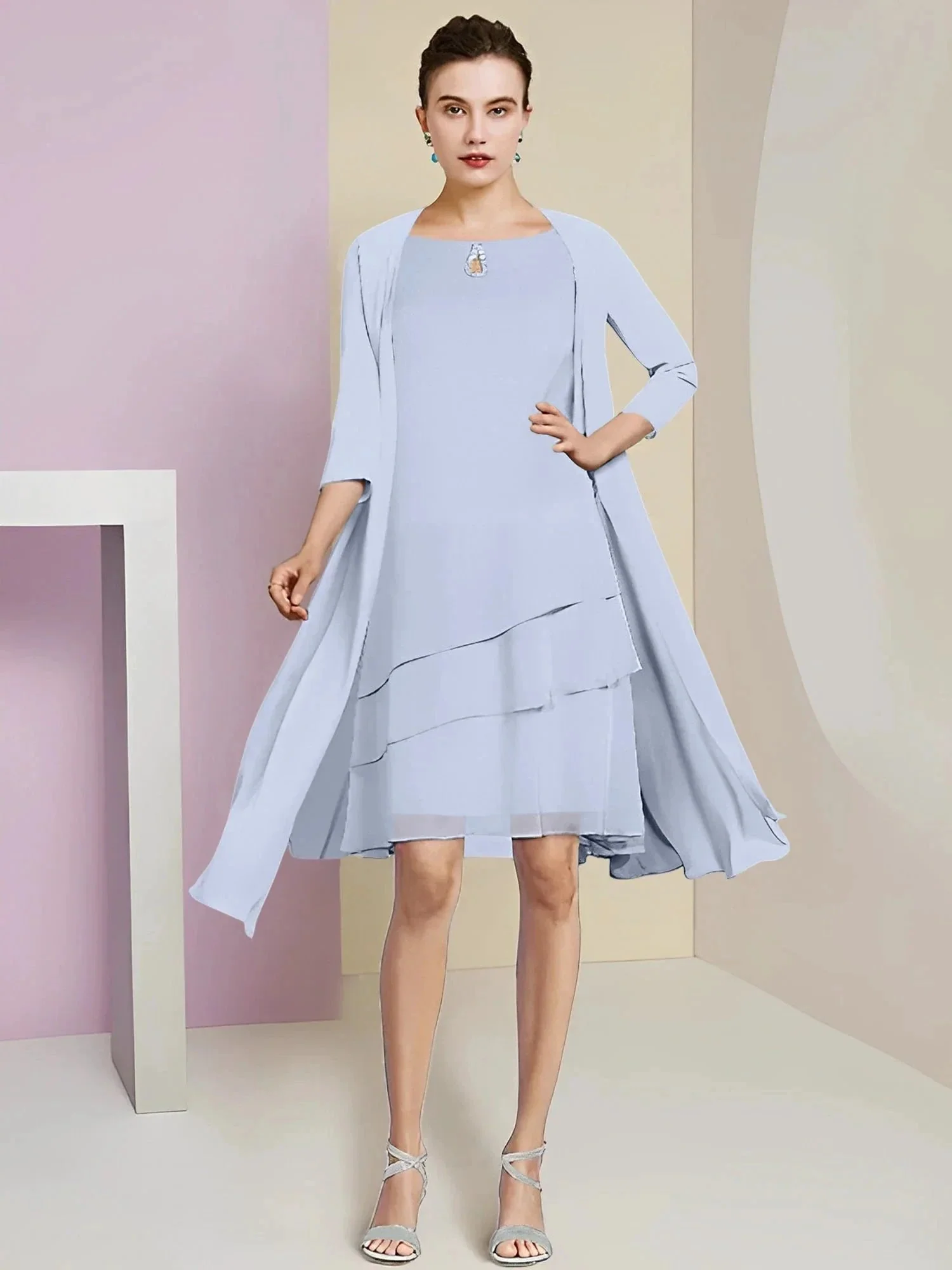 A-Line/Princess Jewel Neck Knee-Length Mother of the Bride Dresses - Image 29