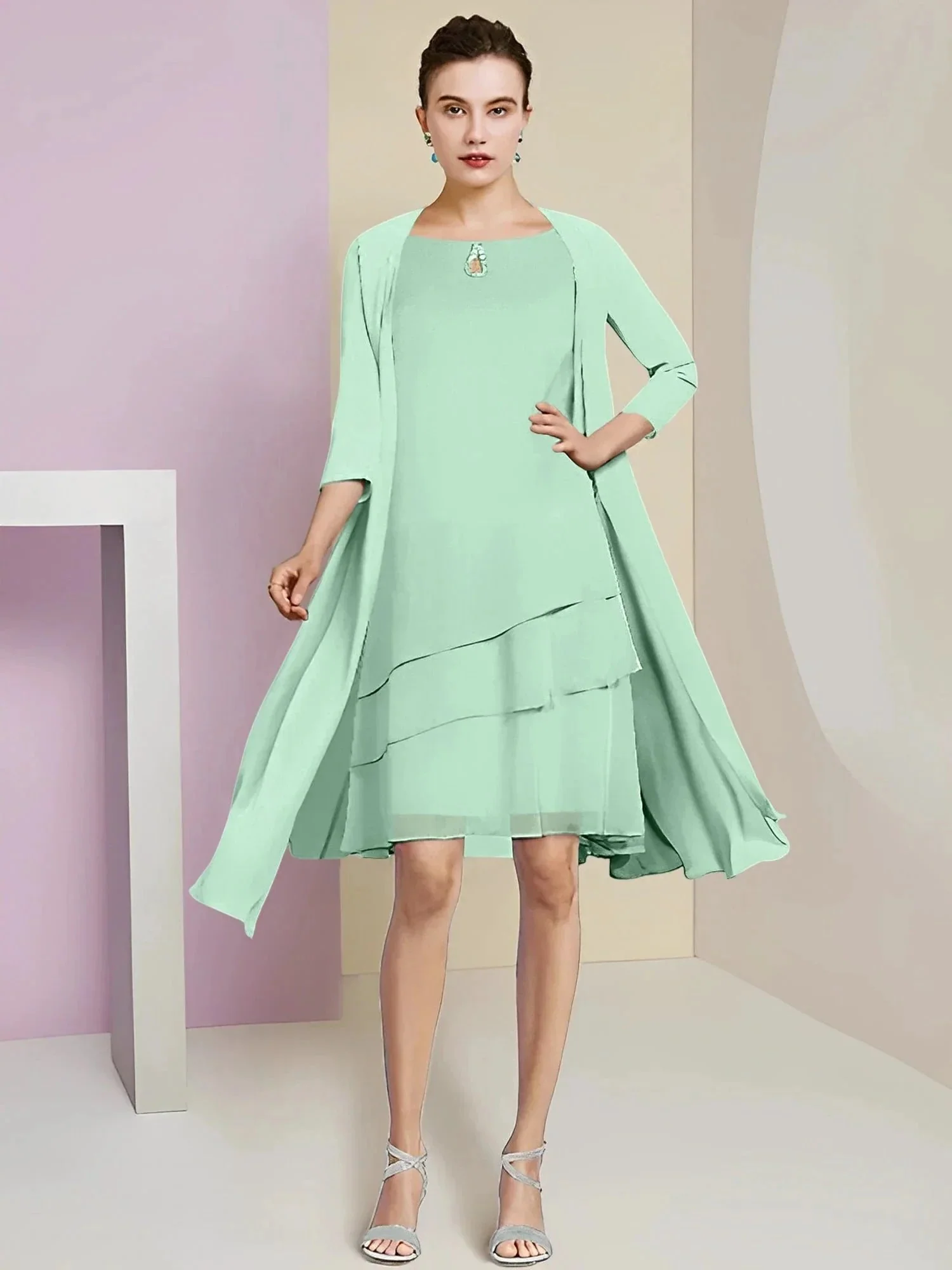 A-Line/Princess Jewel Neck Knee-Length Mother of the Bride Dresses - Image 38