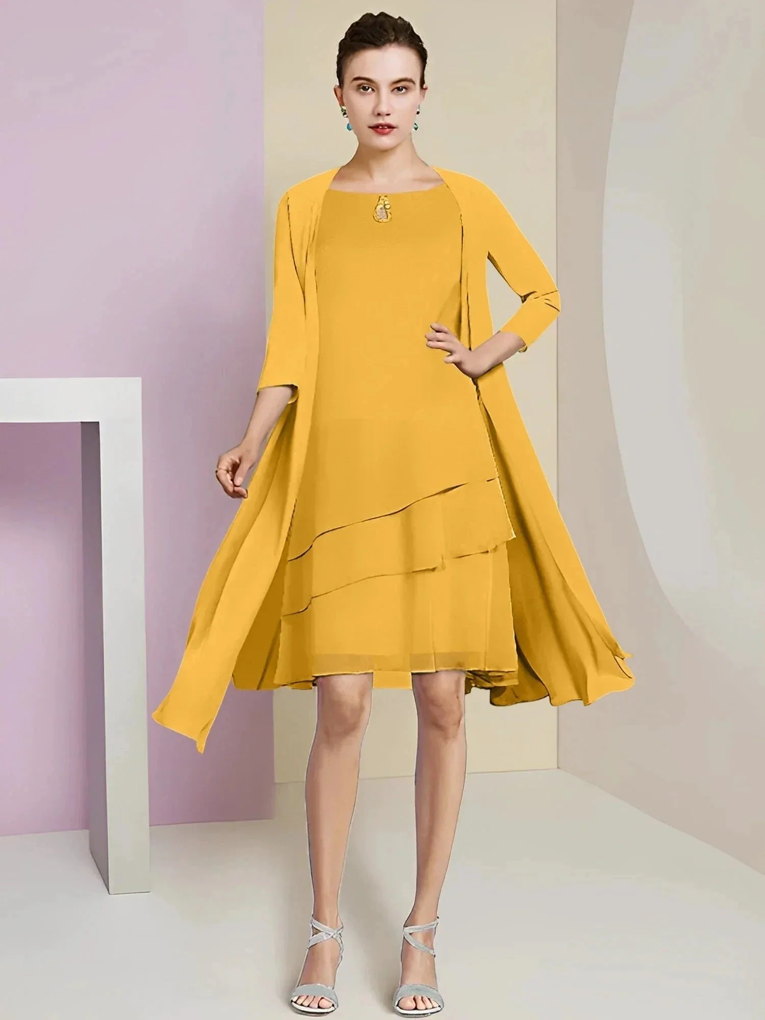 A-Line/Princess Jewel Neck Knee-Length Mother of the Bride Dresses - Image 41