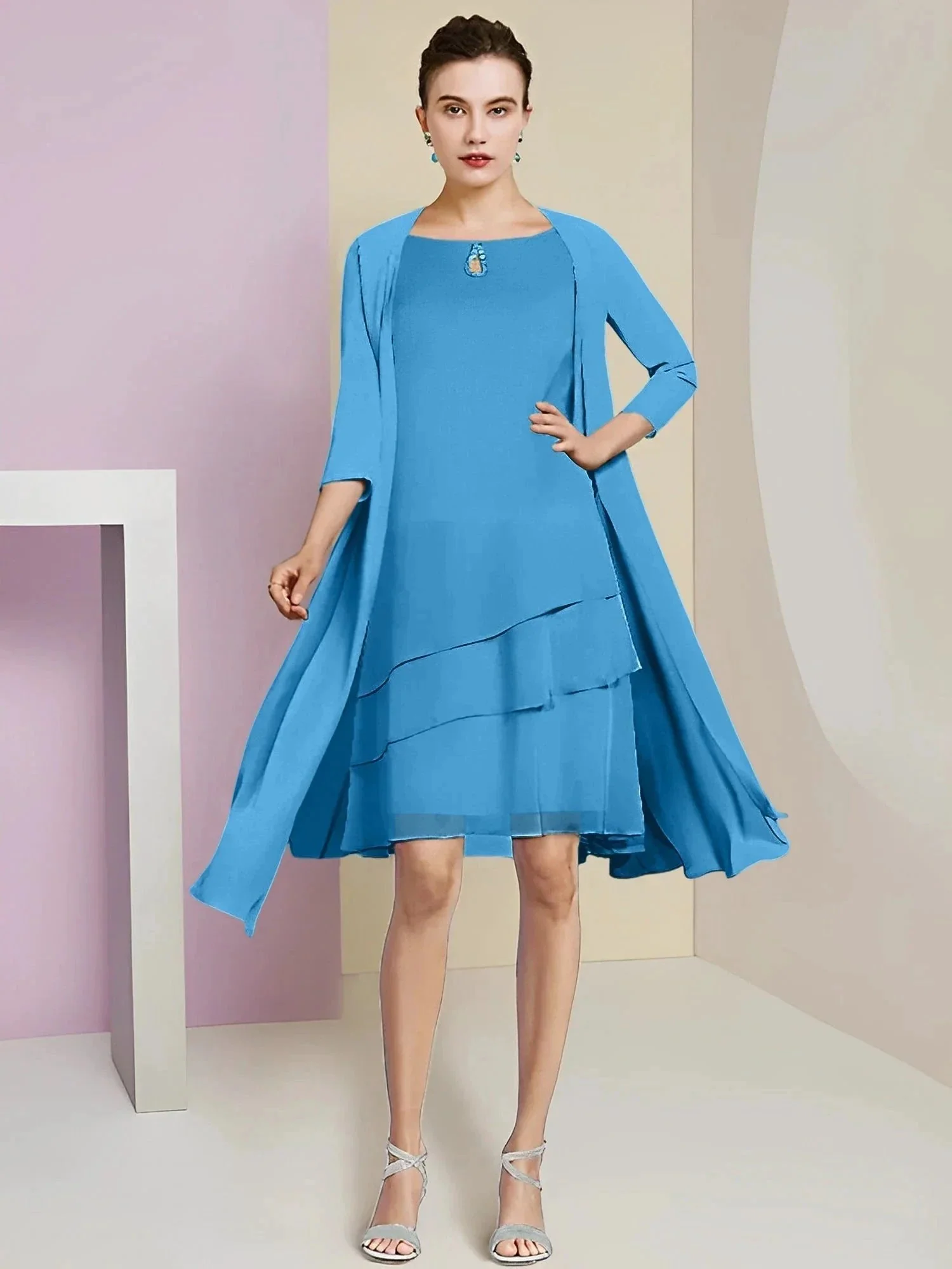 A-Line/Princess Jewel Neck Knee-Length Mother of the Bride Dresses - Image 43