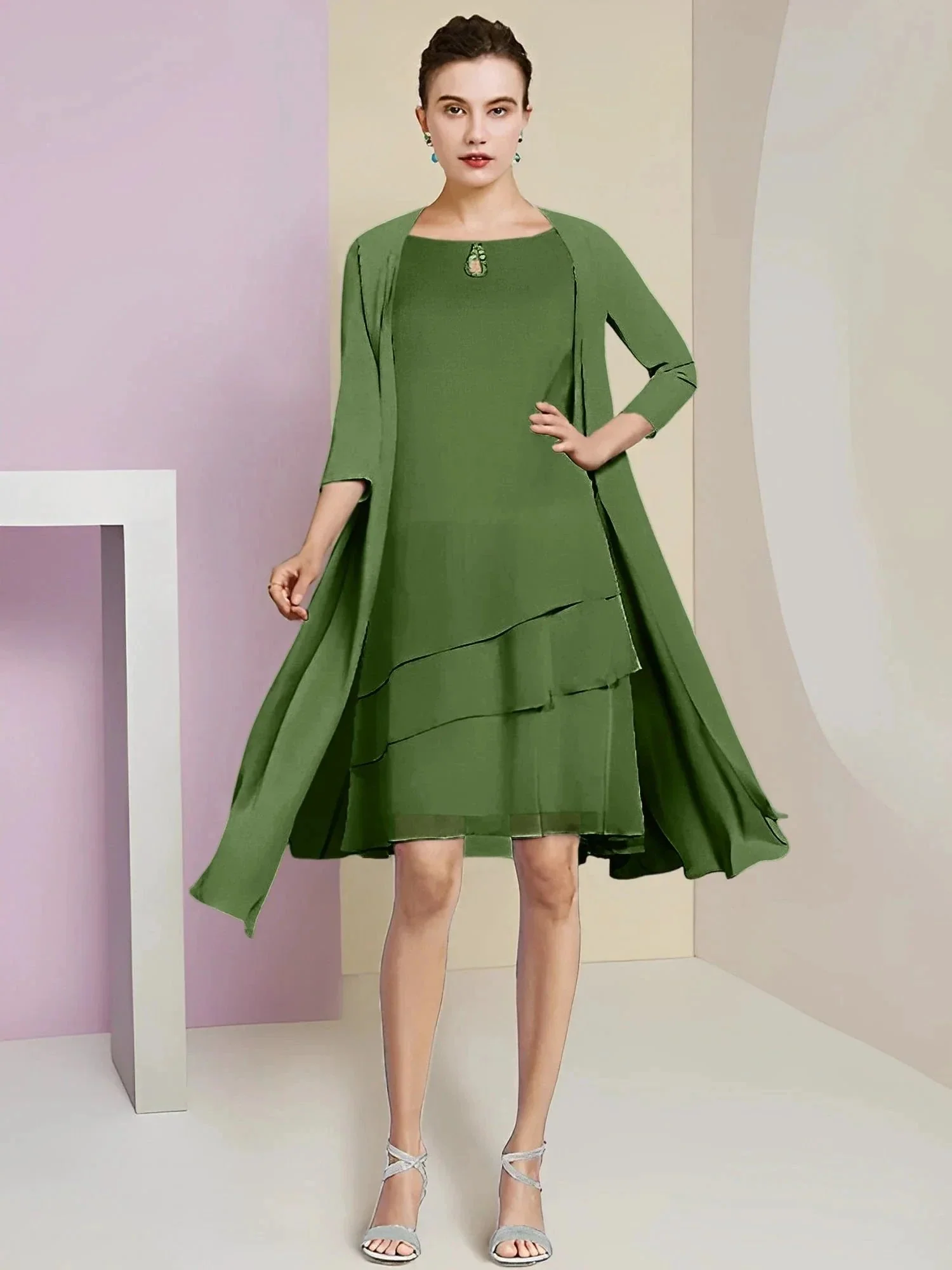 A-Line/Princess Jewel Neck Knee-Length Mother of the Bride Dresses - Image 45