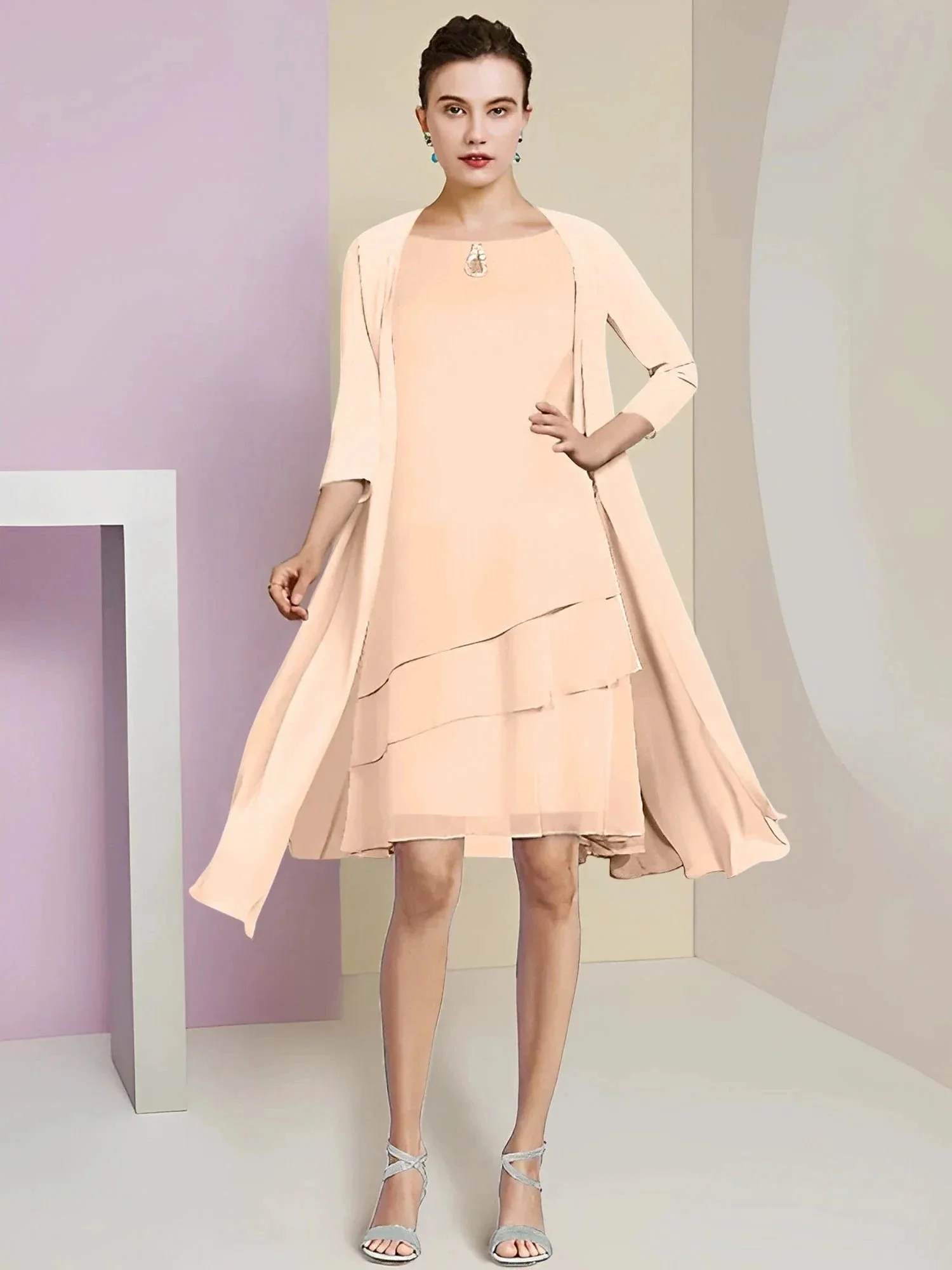 A-Line/Princess Jewel Neck Knee-Length Mother of the Bride Dresses - Image 48
