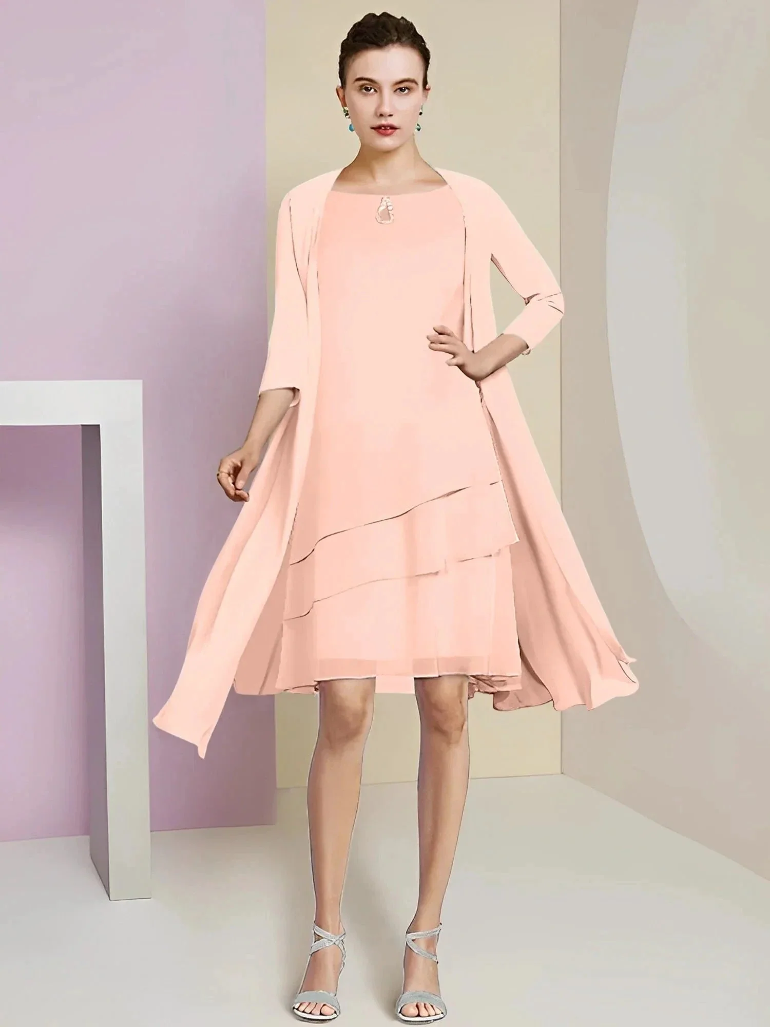 A-Line/Princess Jewel Neck Knee-Length Mother of the Bride Dresses - Image 5