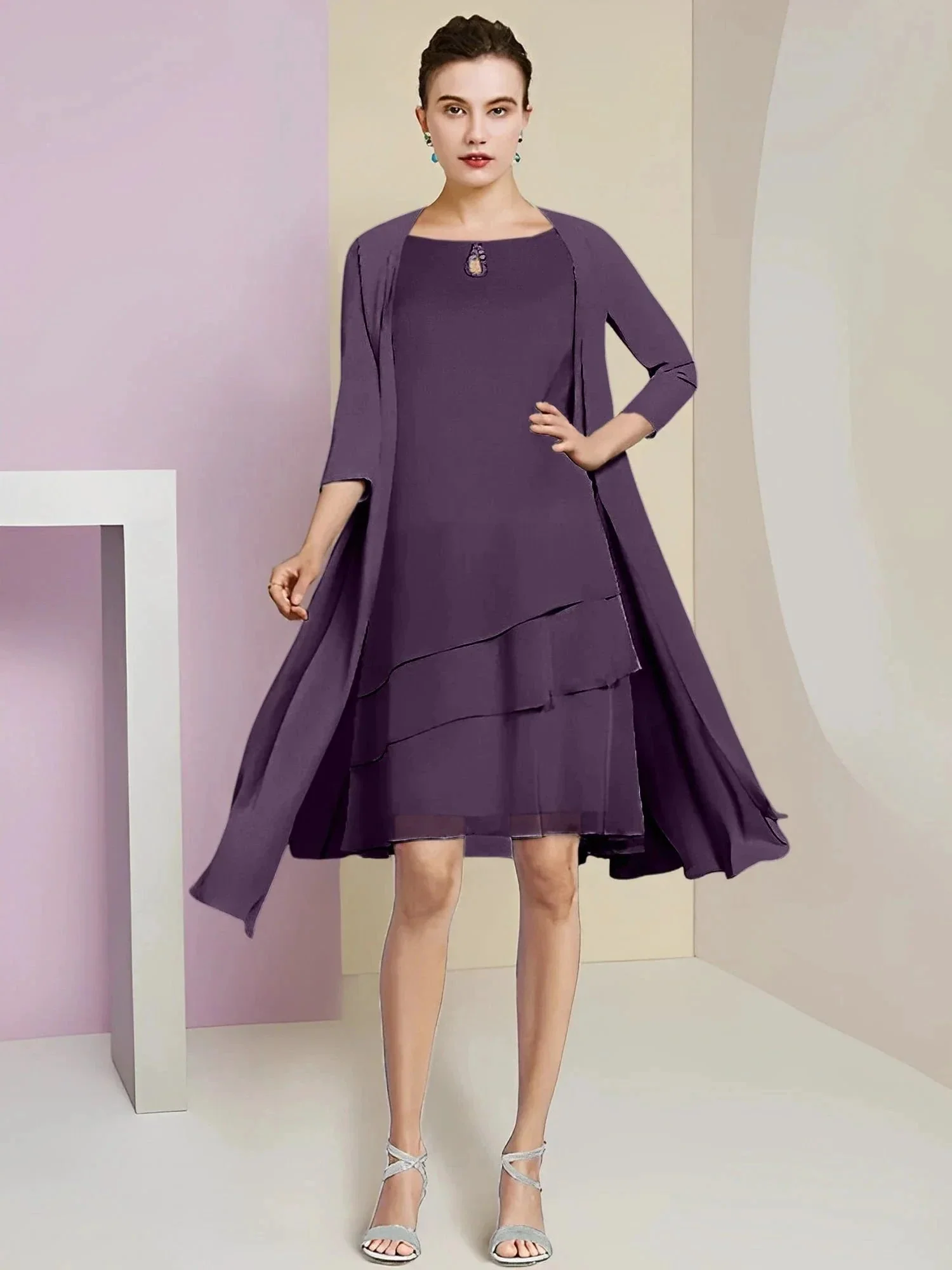 A-Line/Princess Jewel Neck Knee-Length Mother of the Bride Dresses - Image 52