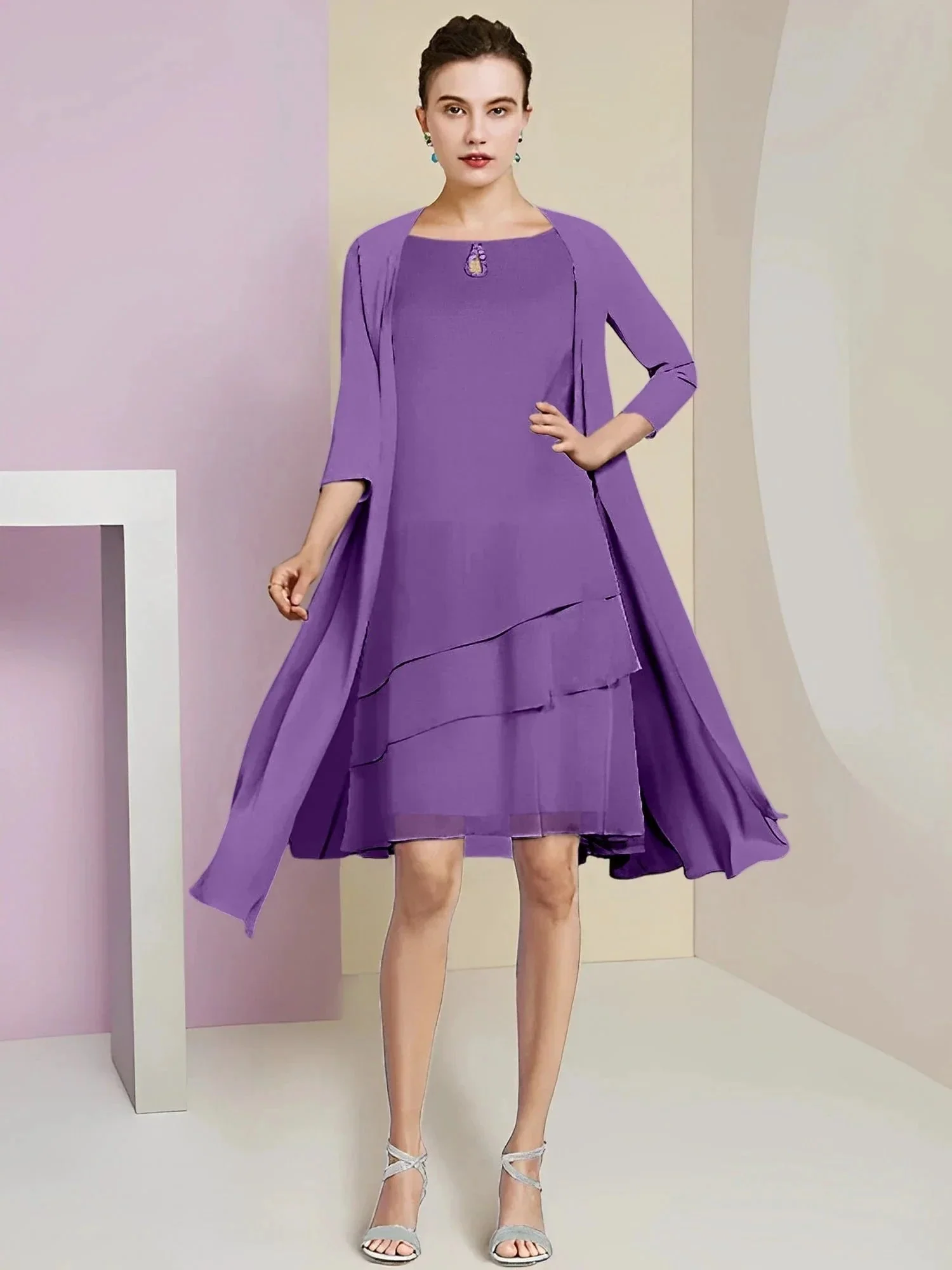 A-Line/Princess Jewel Neck Knee-Length Mother of the Bride Dresses - Image 53