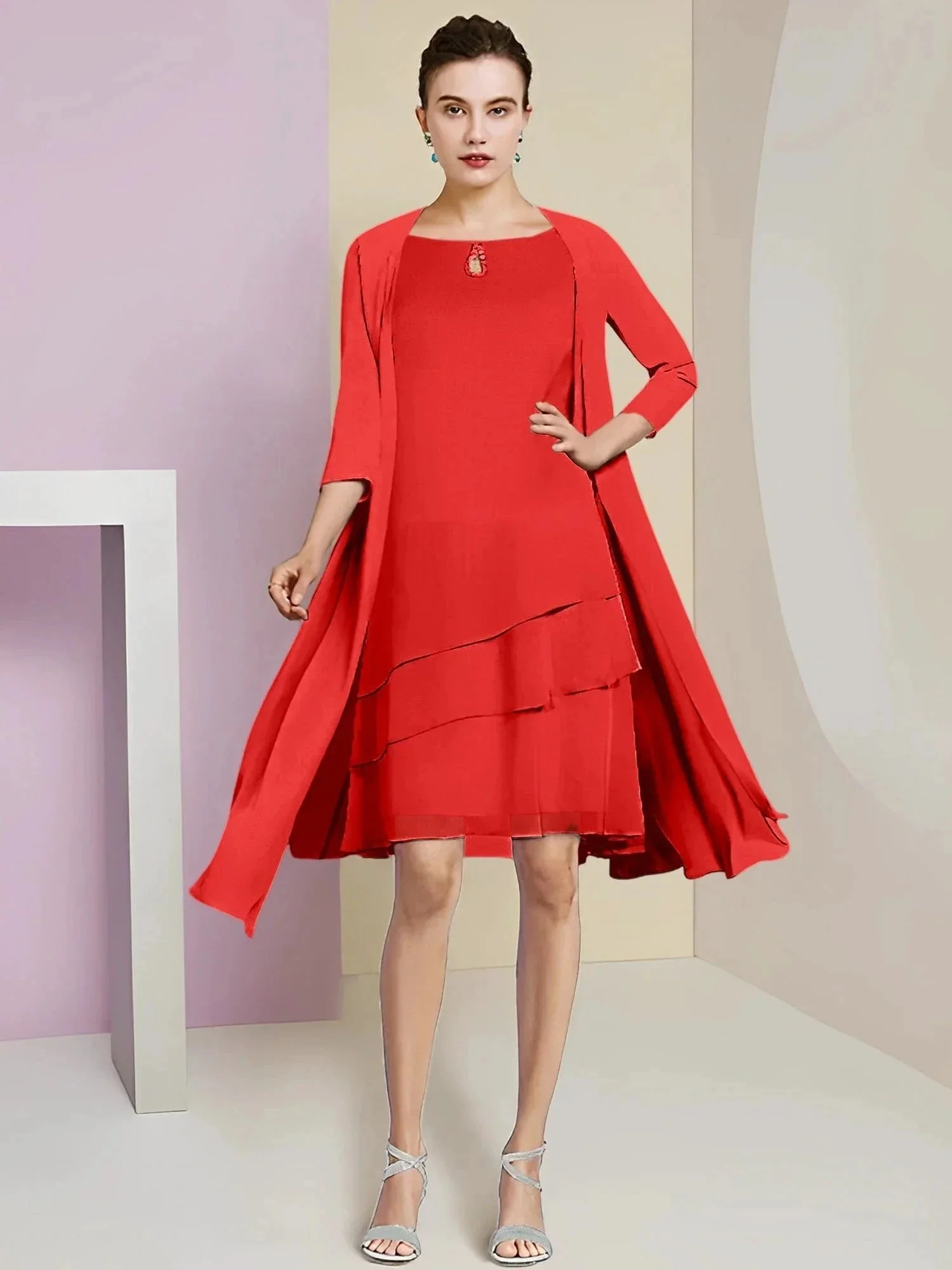 A-Line/Princess Jewel Neck Knee-Length Mother of the Bride Dresses - Image 54