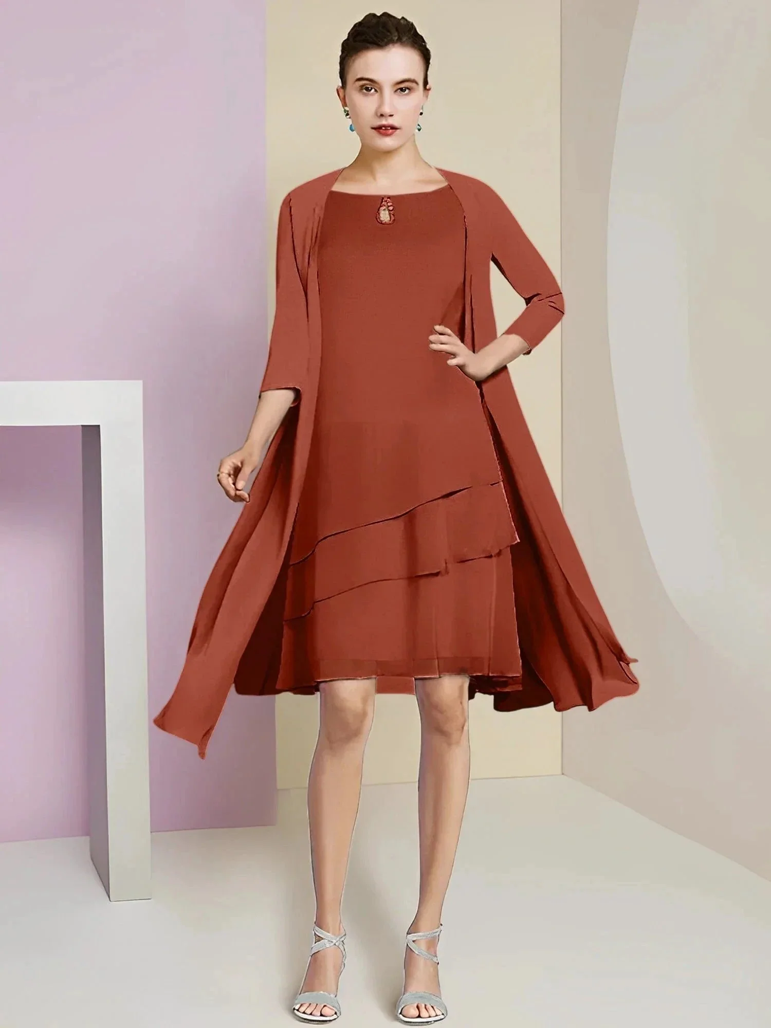A-Line/Princess Jewel Neck Knee-Length Mother of the Bride Dresses - Image 56