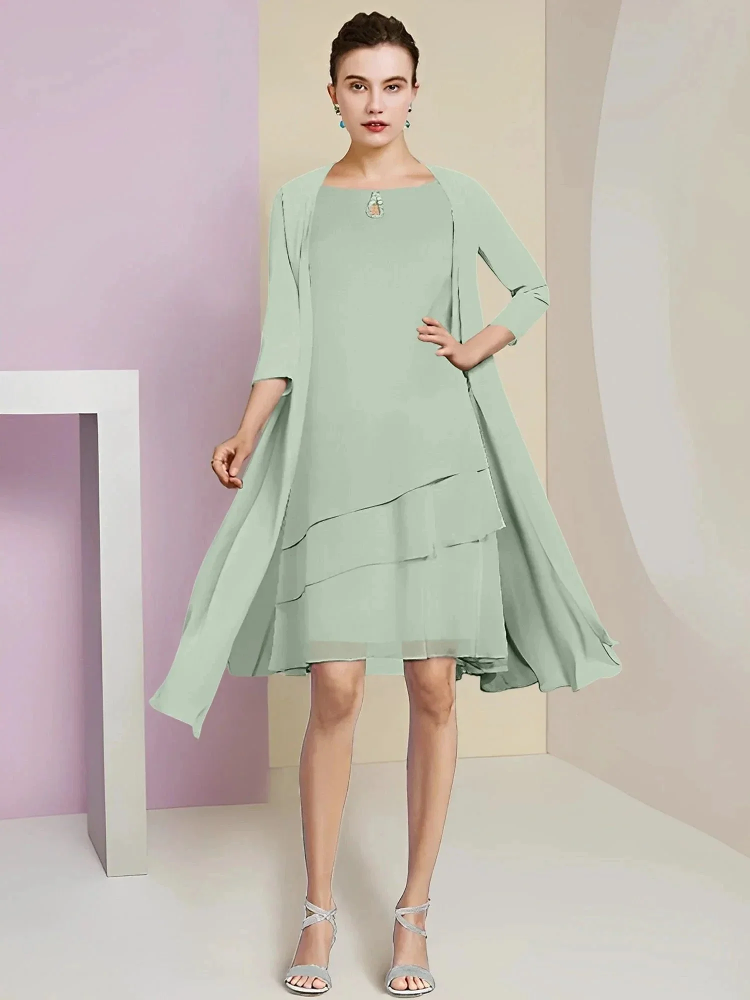 A-Line/Princess Jewel Neck Knee-Length Mother of the Bride Dresses - Image 57