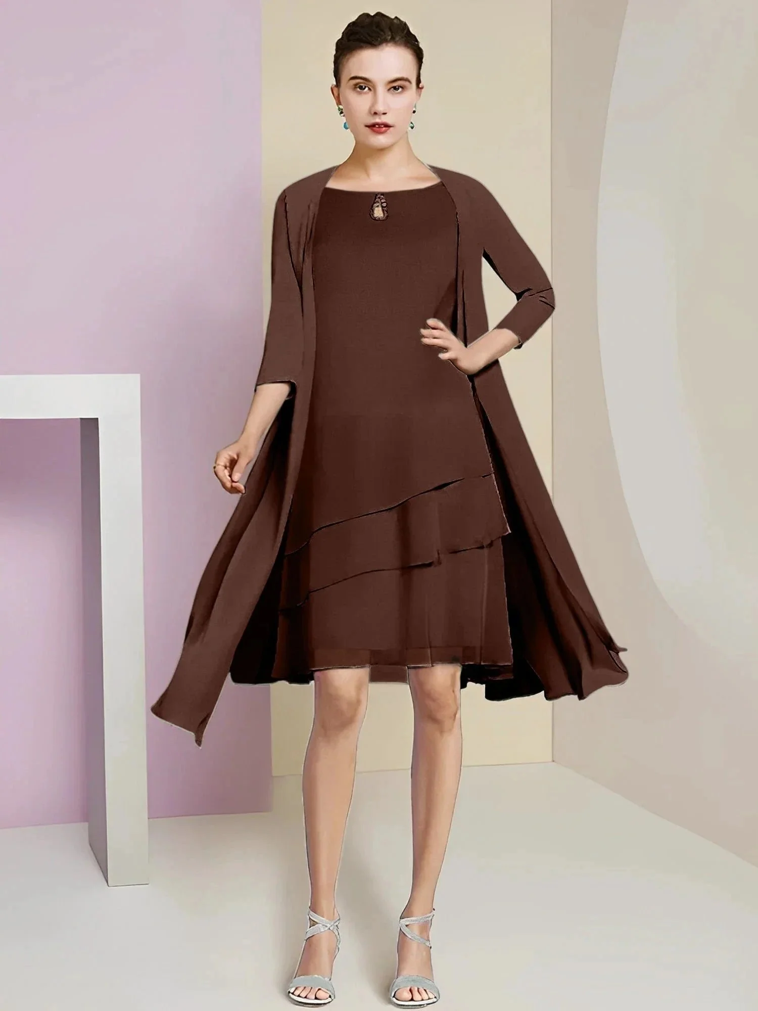 A-Line/Princess Jewel Neck Knee-Length Mother of the Bride Dresses - Image 6