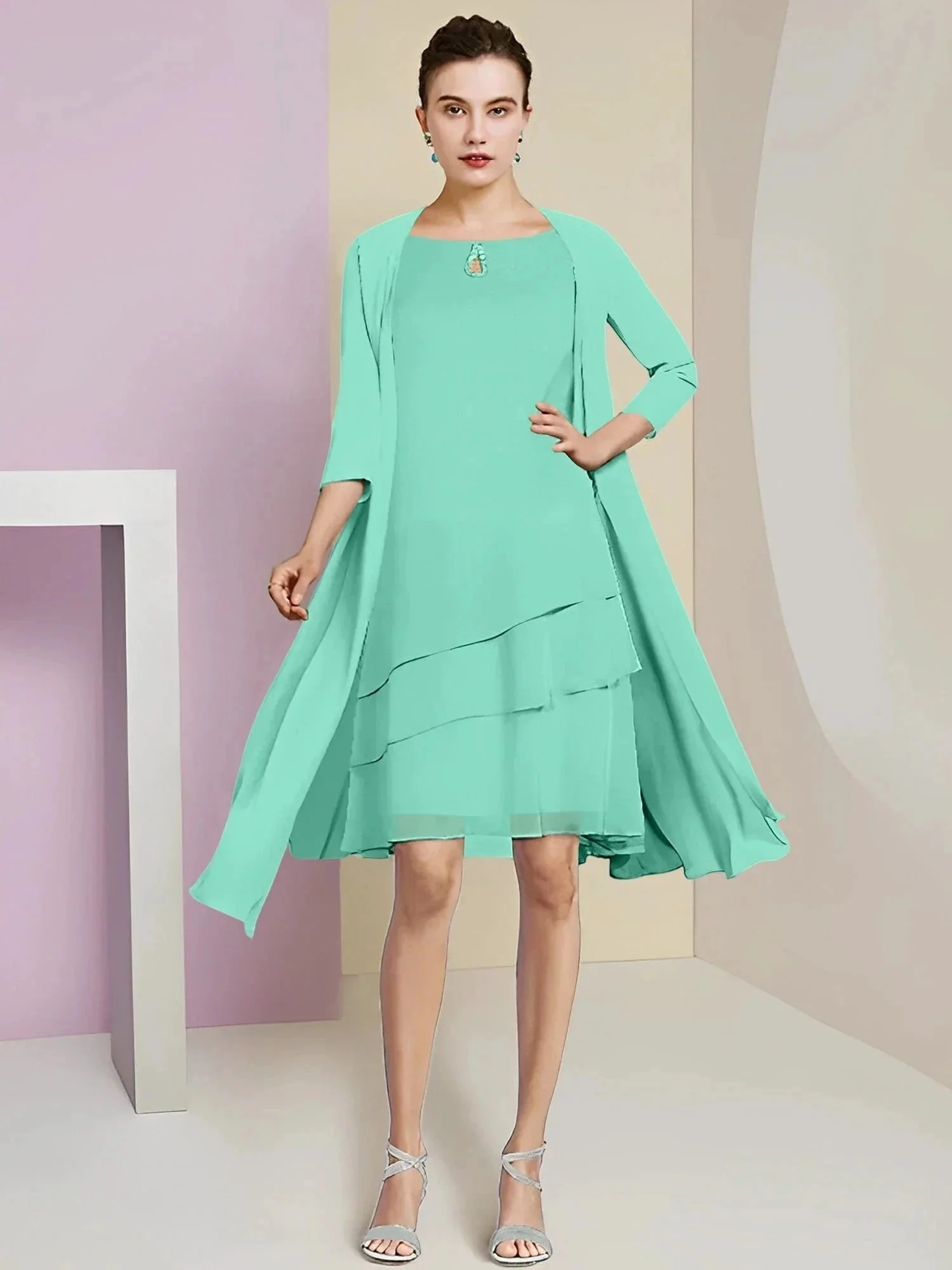 A-Line/Princess Jewel Neck Knee-Length Mother of the Bride Dresses - Image 62