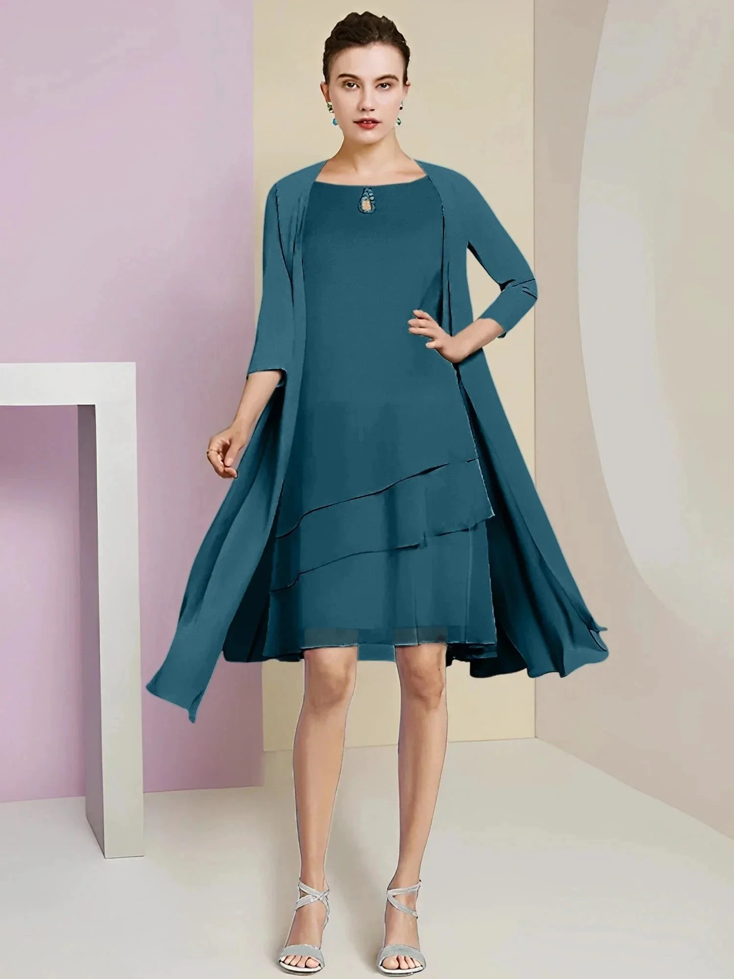 A-Line/Princess Jewel Neck Knee-Length Mother of the Bride Dresses - Image 66