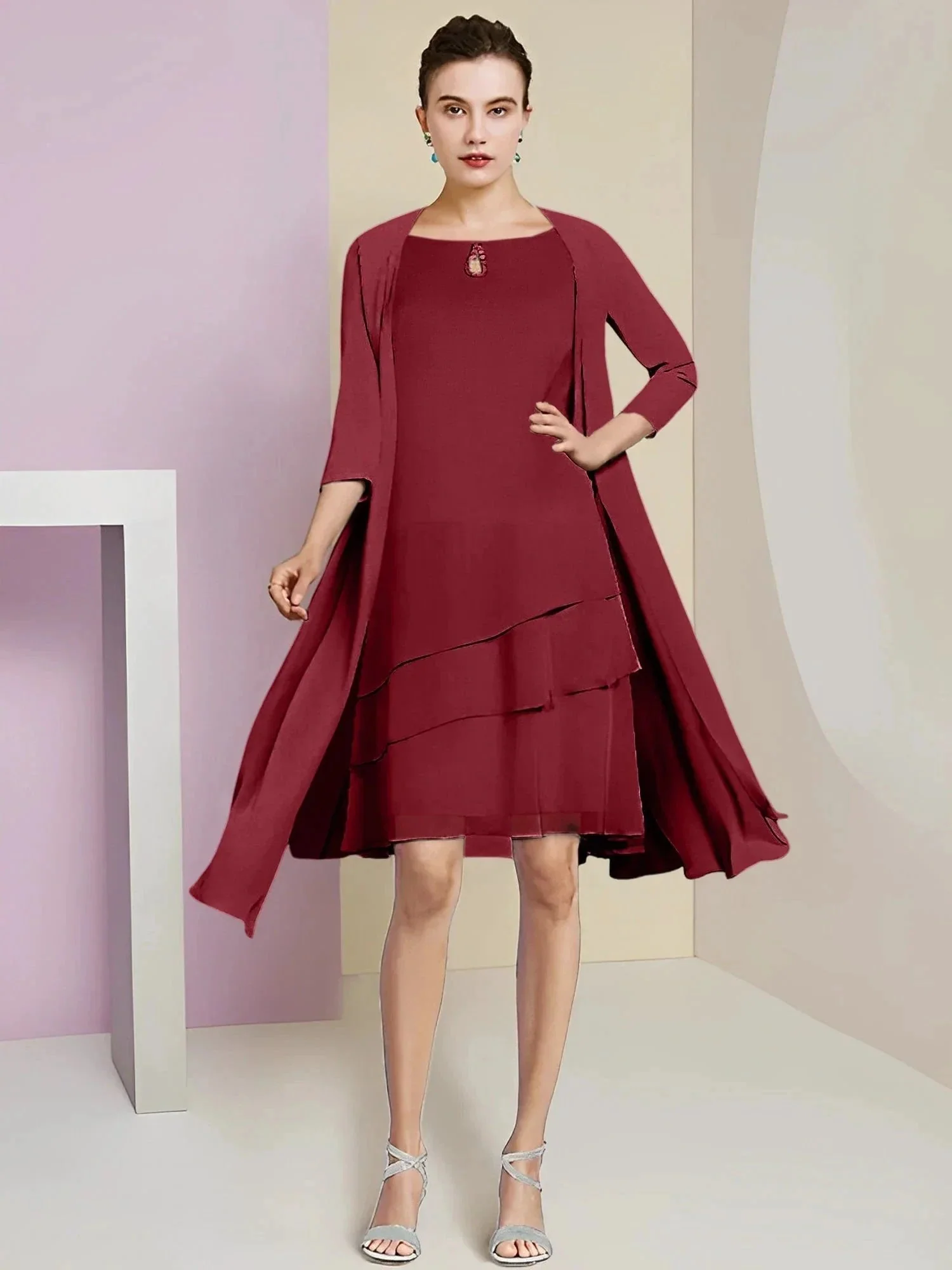 A-Line/Princess Jewel Neck Knee-Length Mother of the Bride Dresses - Image 69