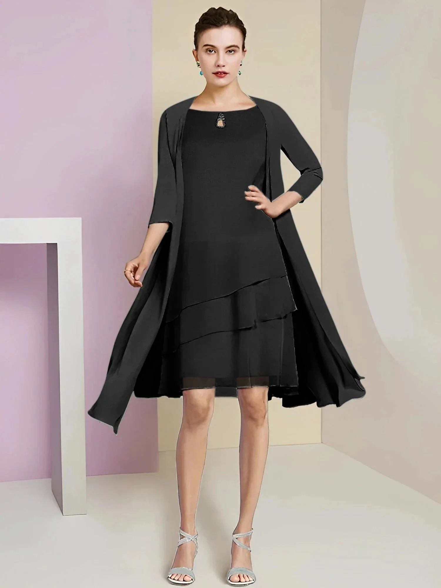 A-Line/Princess Jewel Neck Knee-Length Mother of the Bride Dresses - Image 74