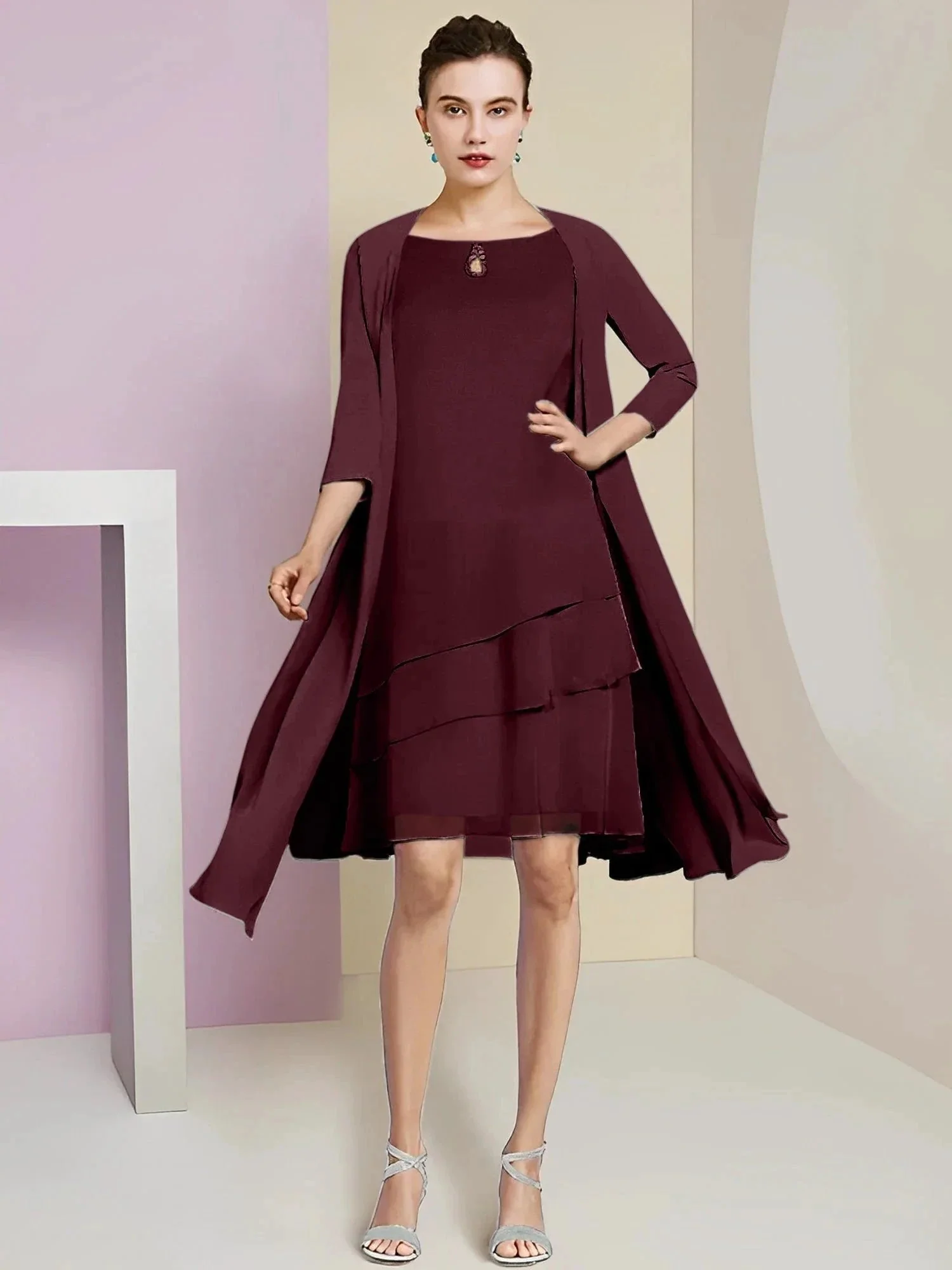 A-Line/Princess Jewel Neck Knee-Length Mother of the Bride Dresses - Image 77