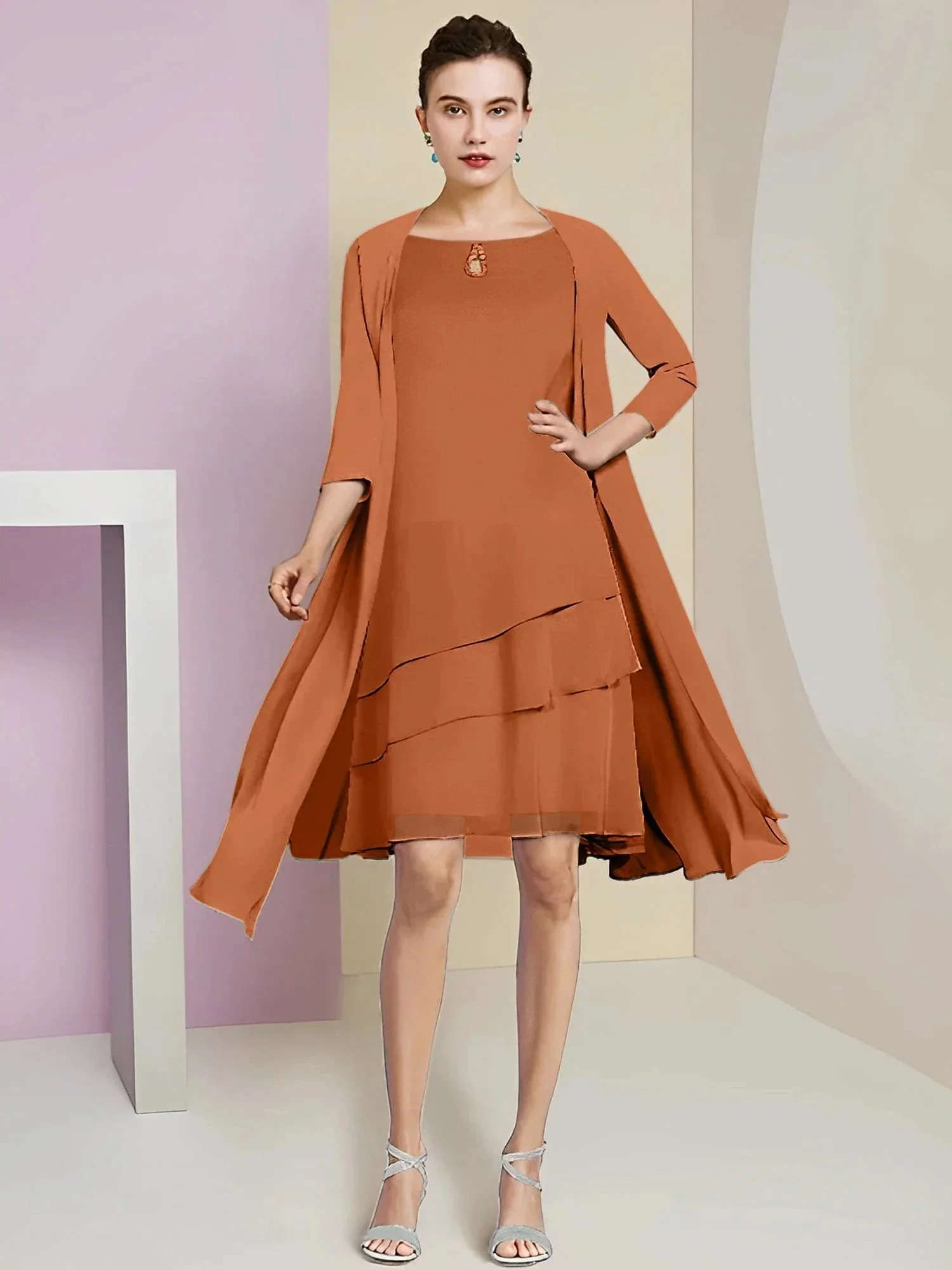 A-Line/Princess Jewel Neck Knee-Length Mother of the Bride Dresses - Image 8
