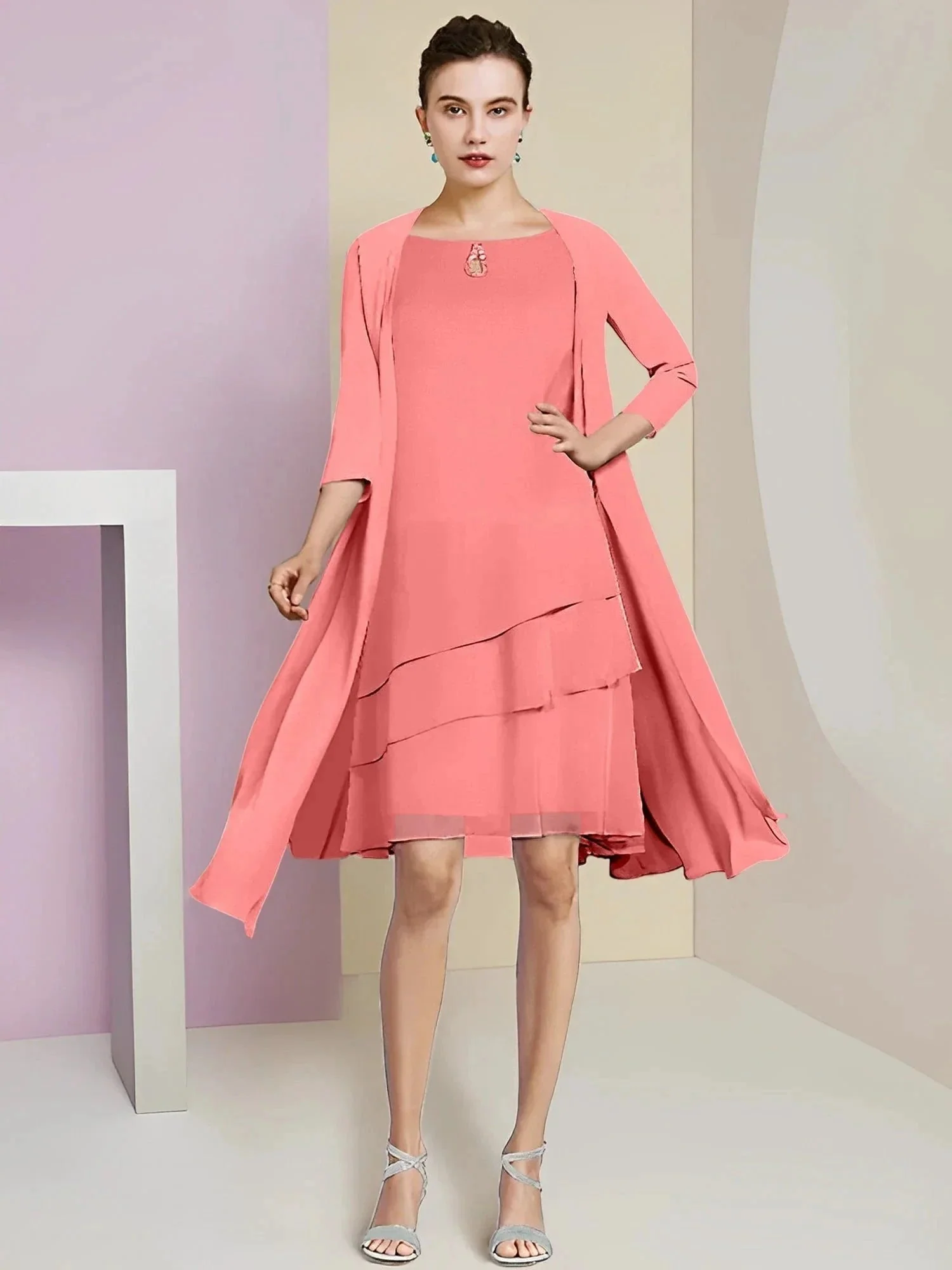 A-Line/Princess Jewel Neck Knee-Length Mother of the Bride Dresses - Image 81