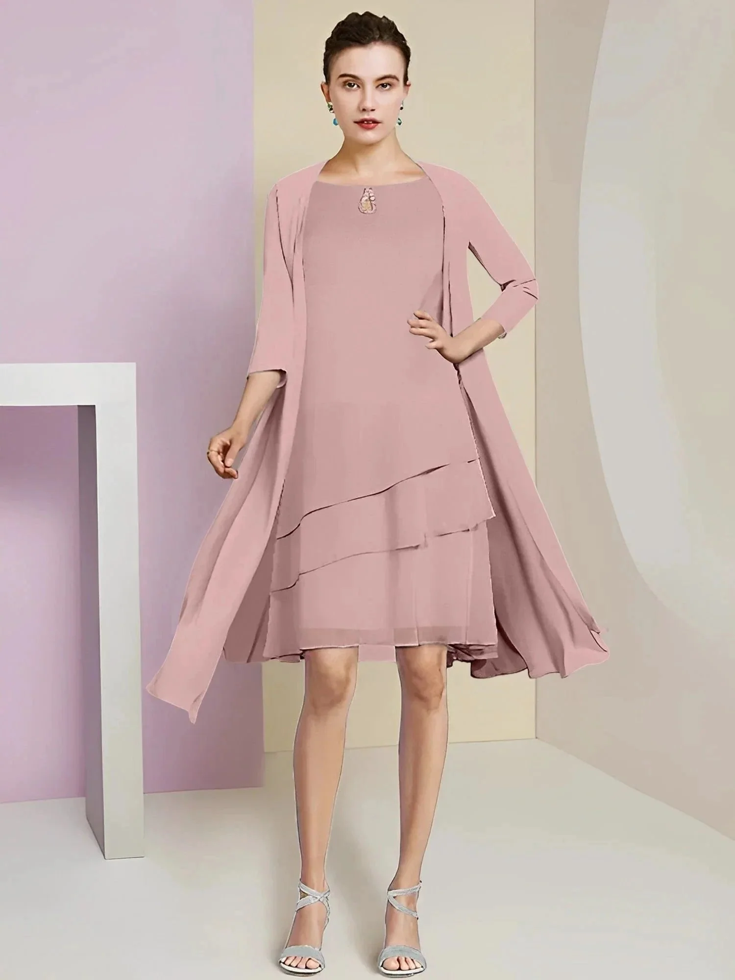A-Line/Princess Jewel Neck Knee-Length Mother of the Bride Dresses - Image 85