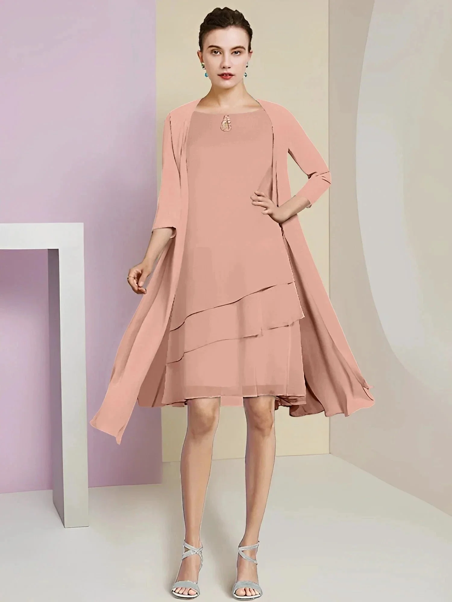 A-Line/Princess Jewel Neck Knee-Length Mother of the Bride Dresses - Image 87