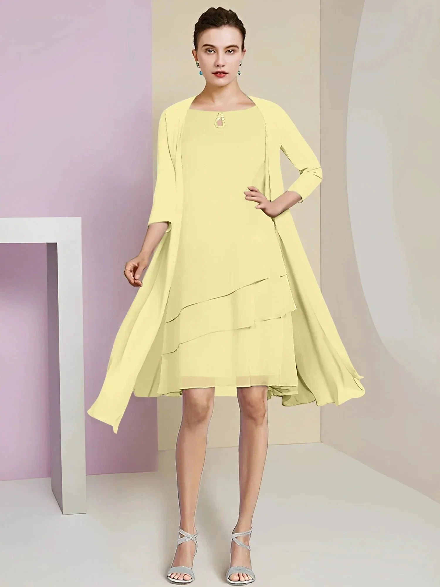 A-Line/Princess Jewel Neck Knee-Length Mother of the Bride Dresses - Image 9