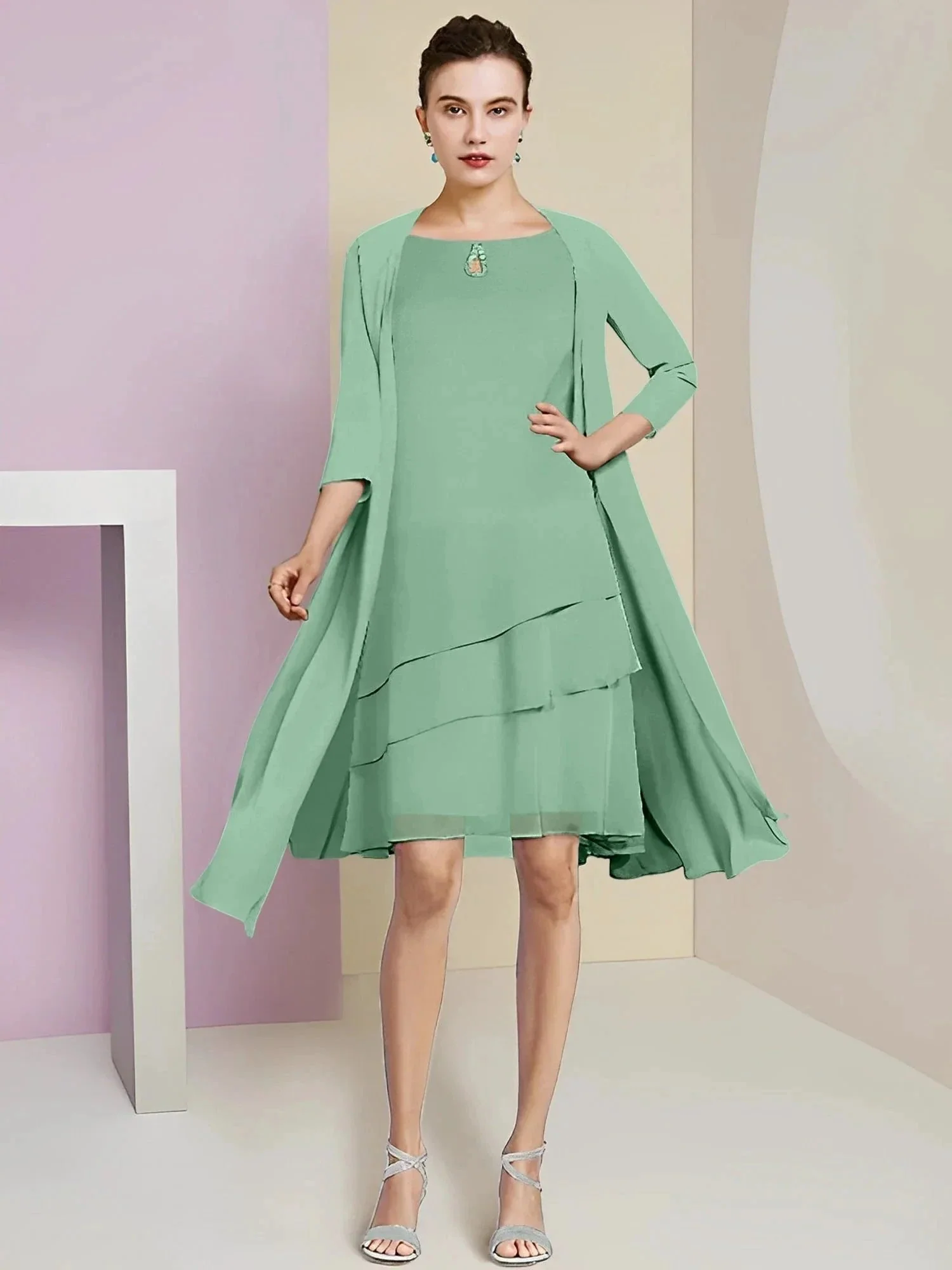 A-Line/Princess Jewel Neck Knee-Length Mother of the Bride Dresses - Image 90