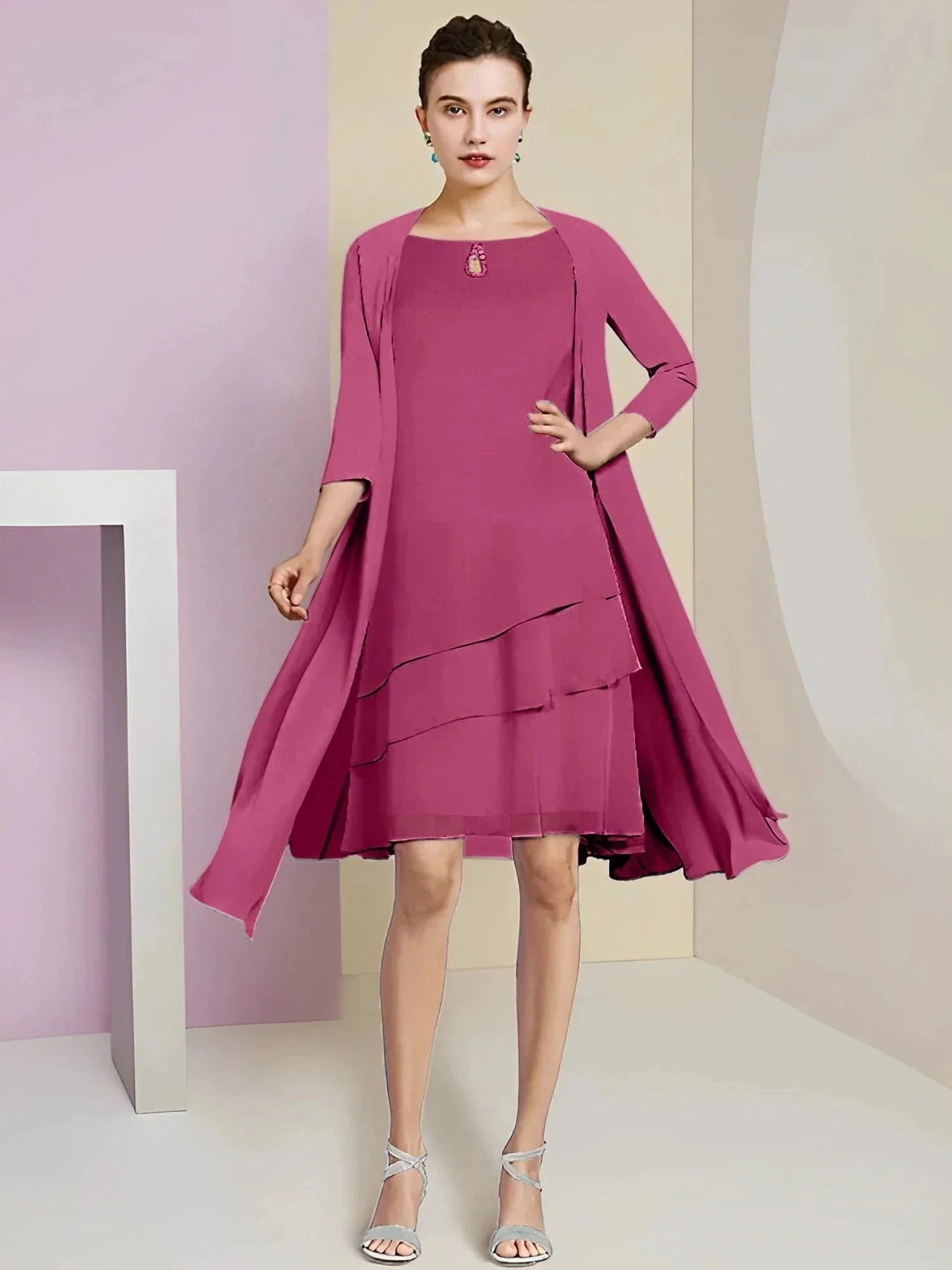 A-Line/Princess Jewel Neck Knee-Length Mother of the Bride Dresses - Image 91