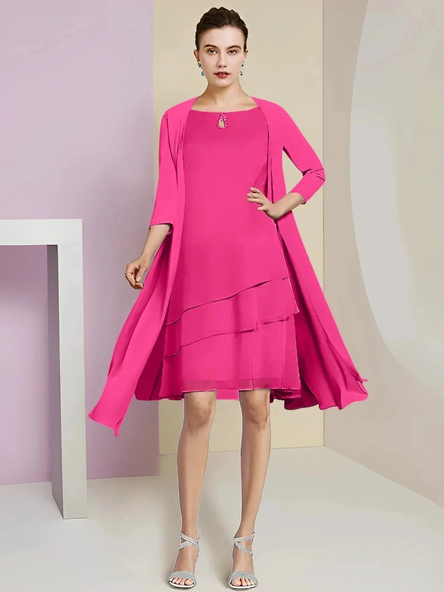 A-Line/Princess Jewel Neck Knee-Length Mother of the Bride Dresses - Image 92