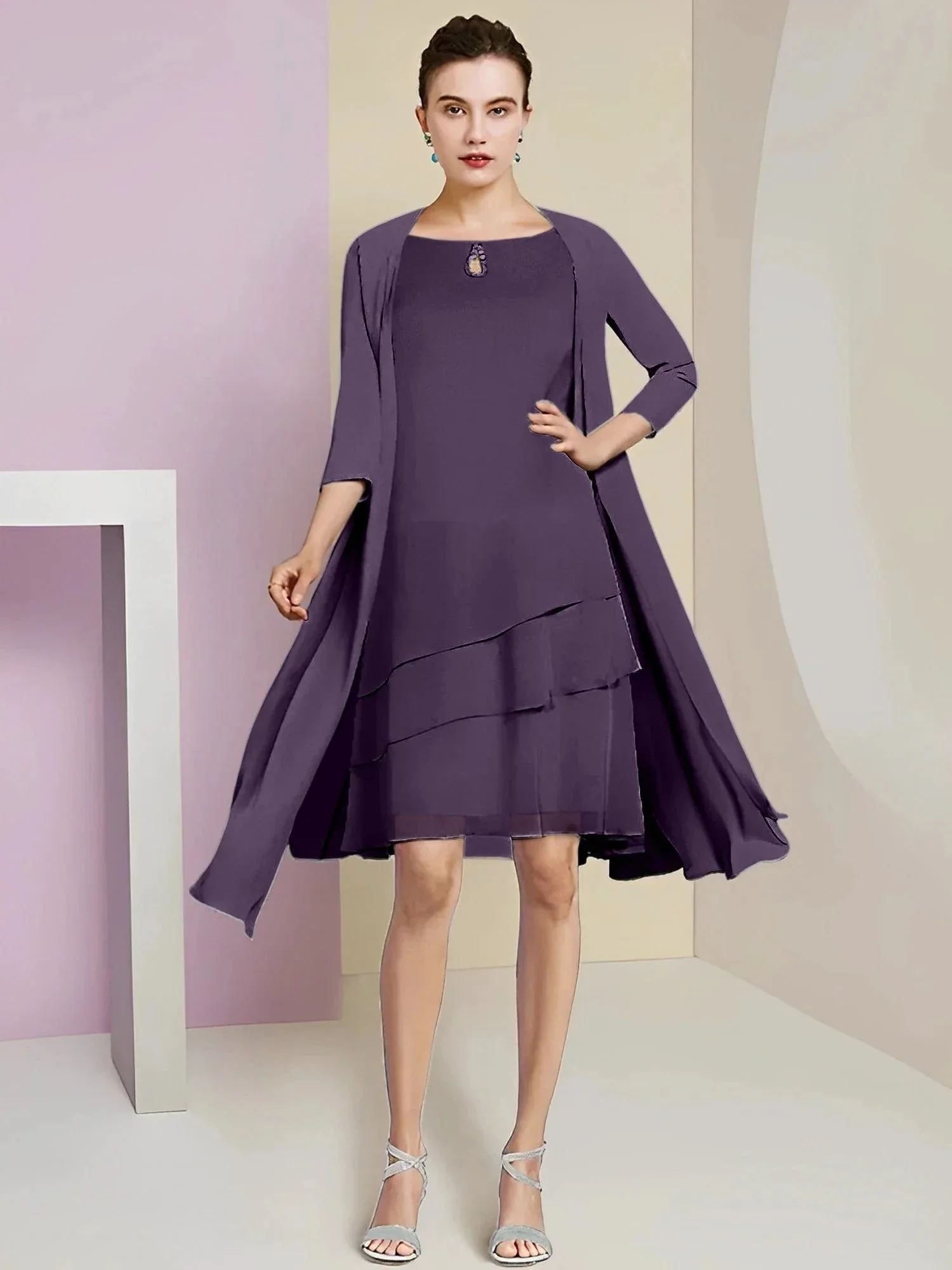 A-Line/Princess Jewel Neck Knee-Length Mother of the Bride Dresses - Image 94
