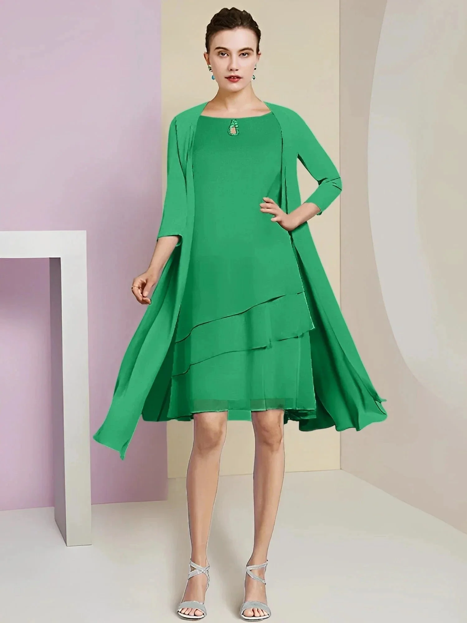 A-Line/Princess Jewel Neck Knee-Length Mother of the Bride Dresses - Image 96