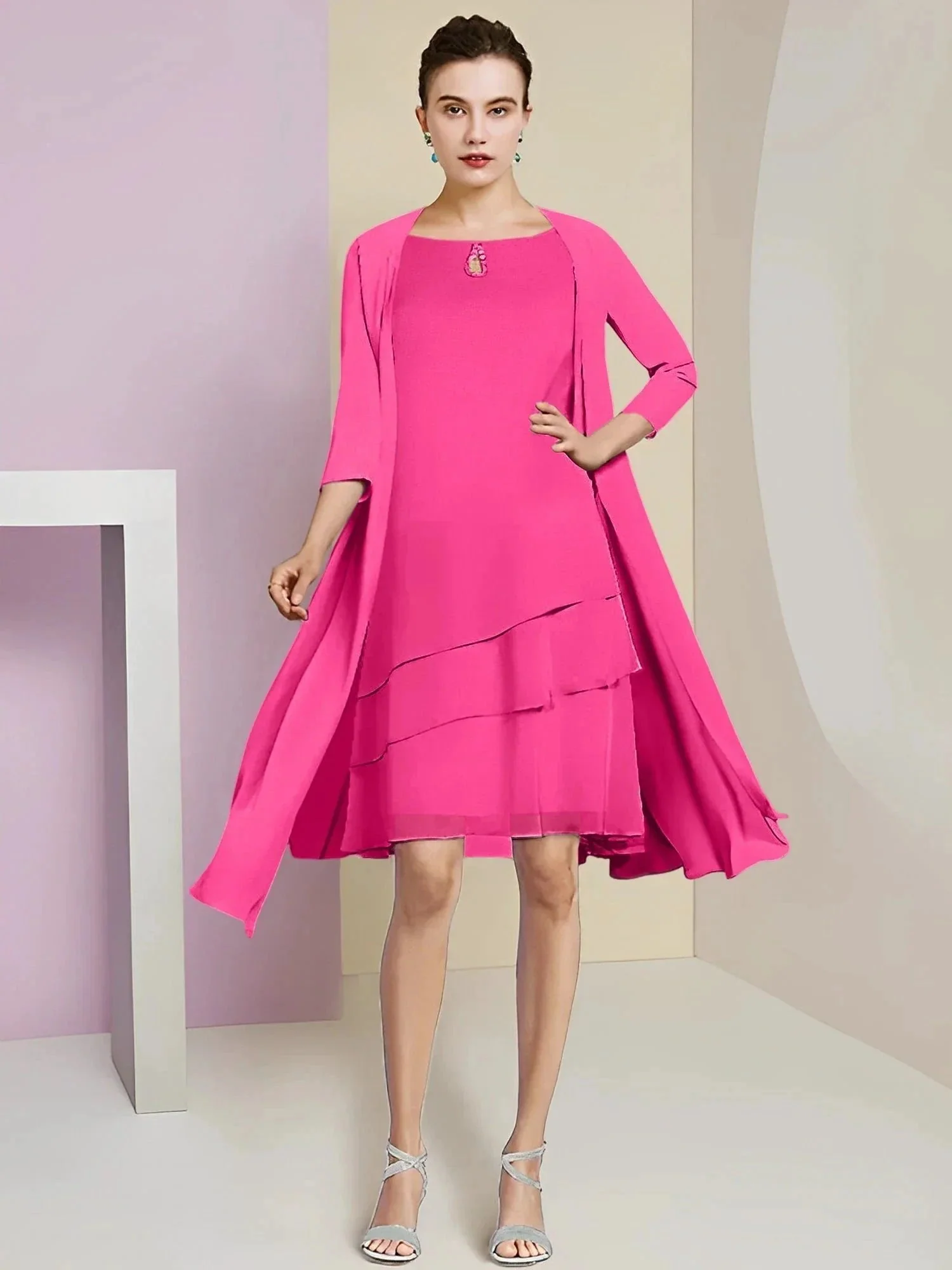 A-Line/Princess Jewel Neck Knee-Length Mother of the Bride Dresses - Image 97