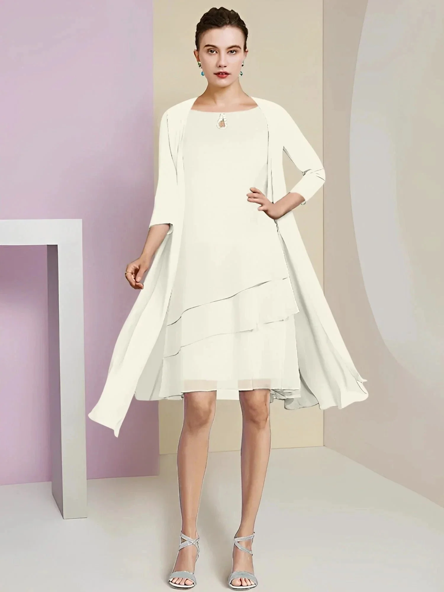 A-Line/Princess Jewel Neck Knee-Length Mother of the Bride Dresses - Image 98