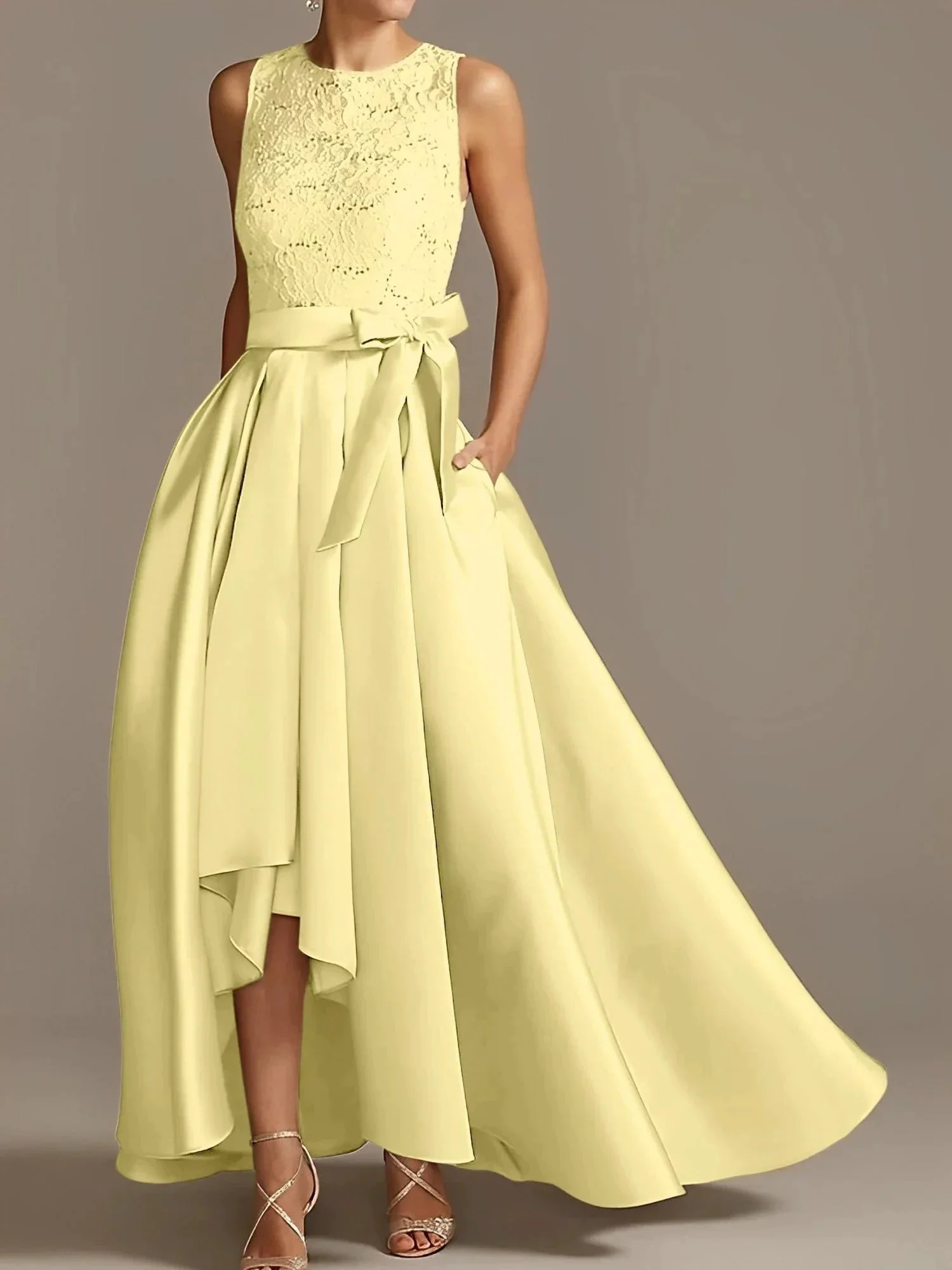 A-Line/Princess Jewel Neck Sleeveless Mother Of The Bride Dresses With Pleats Lace - Image 10