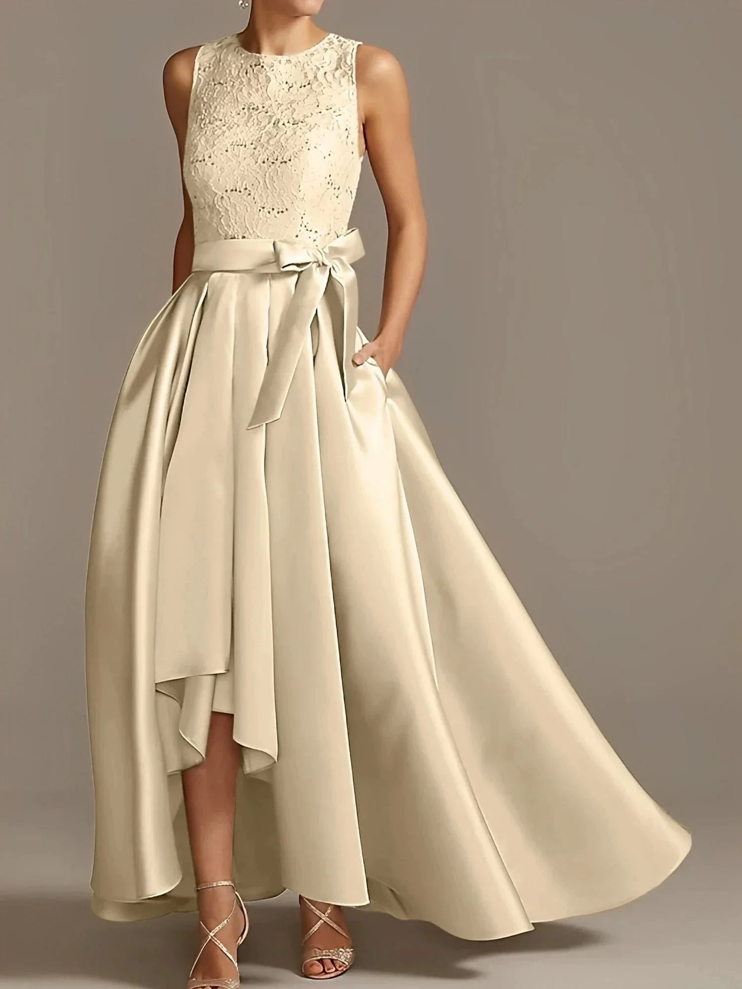 A-Line/Princess Jewel Neck Sleeveless Mother Of The Bride Dresses With Pleats Lace - Image 11
