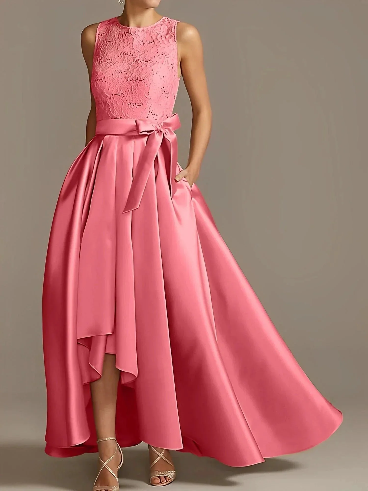 A-Line/Princess Jewel Neck Sleeveless Mother Of The Bride Dresses With Pleats Lace - Image 12