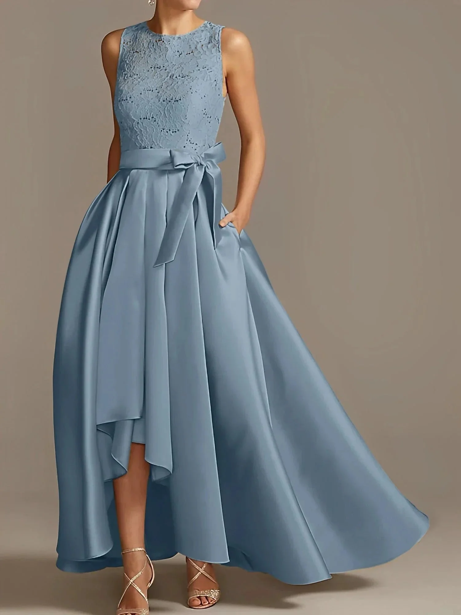A-Line/Princess Jewel Neck Sleeveless Mother Of The Bride Dresses With Pleats Lace - Image 15
