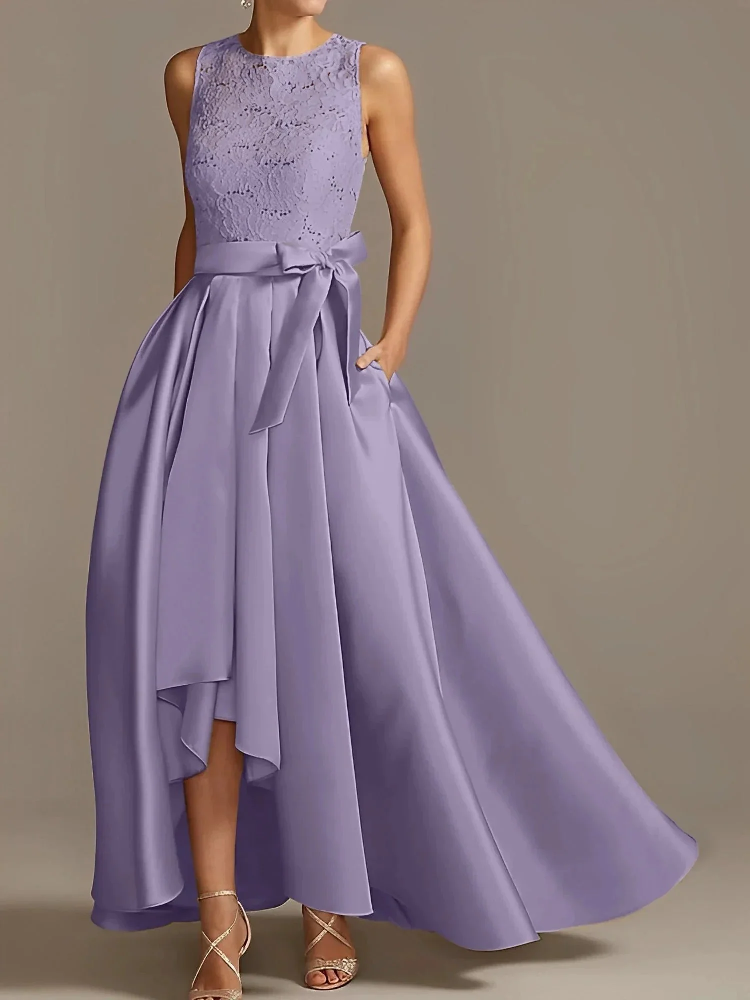 A-Line/Princess Jewel Neck Sleeveless Mother Of The Bride Dresses With Pleats Lace - Image 16