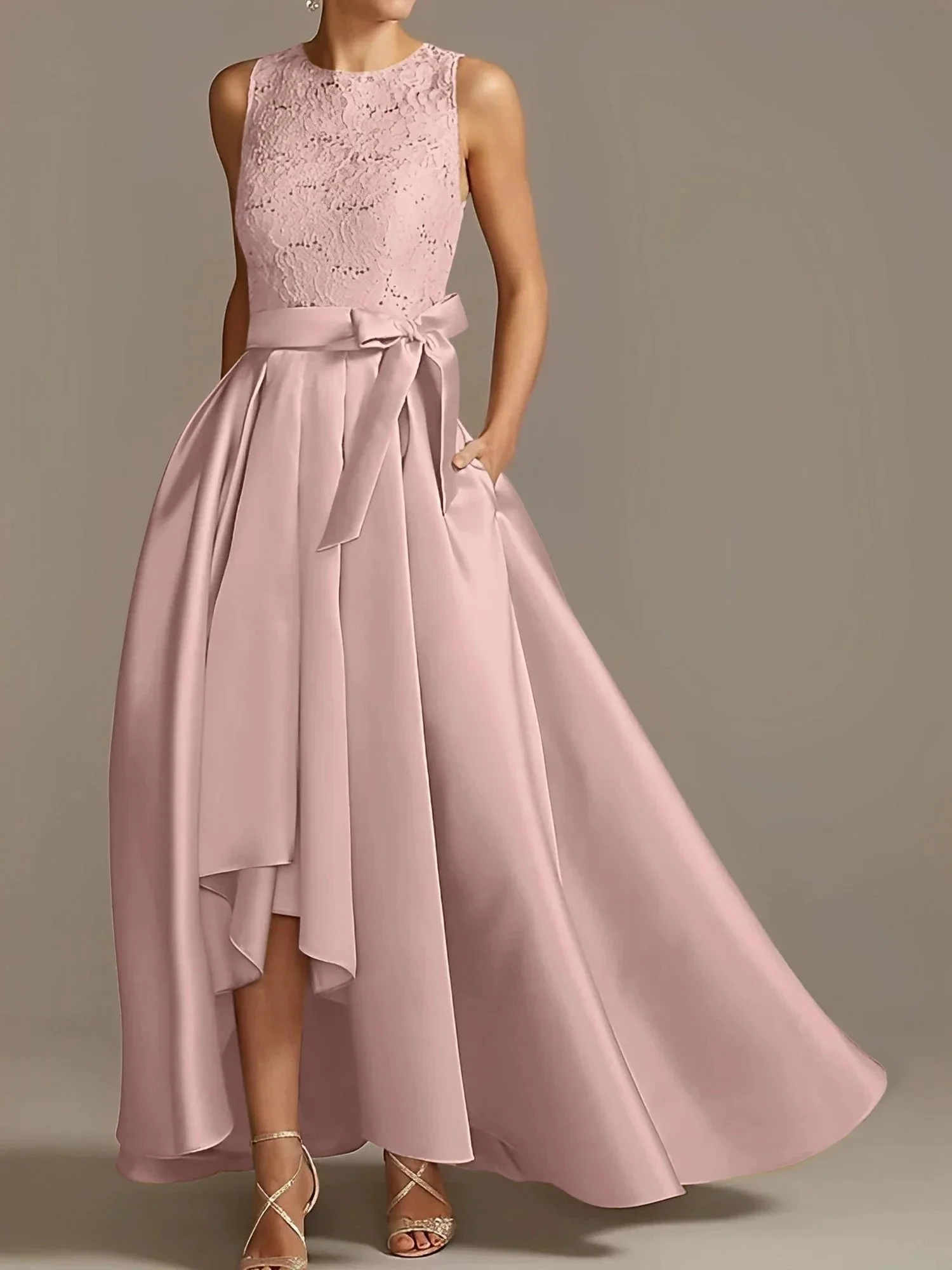 A-Line/Princess Jewel Neck Sleeveless Mother Of The Bride Dresses With Pleats Lace - Image 17