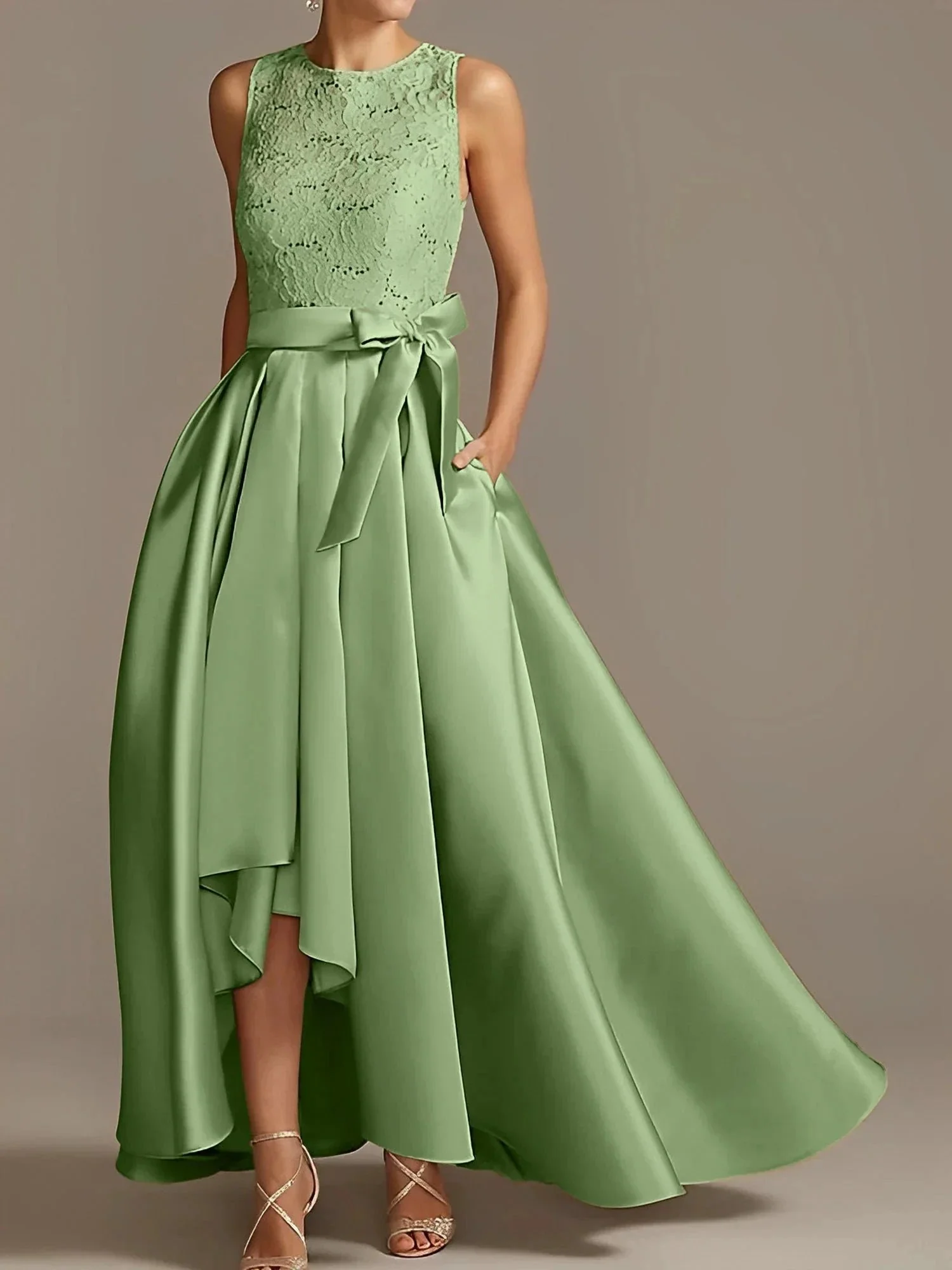 A-Line/Princess Jewel Neck Sleeveless Mother Of The Bride Dresses With Pleats Lace - Image 18