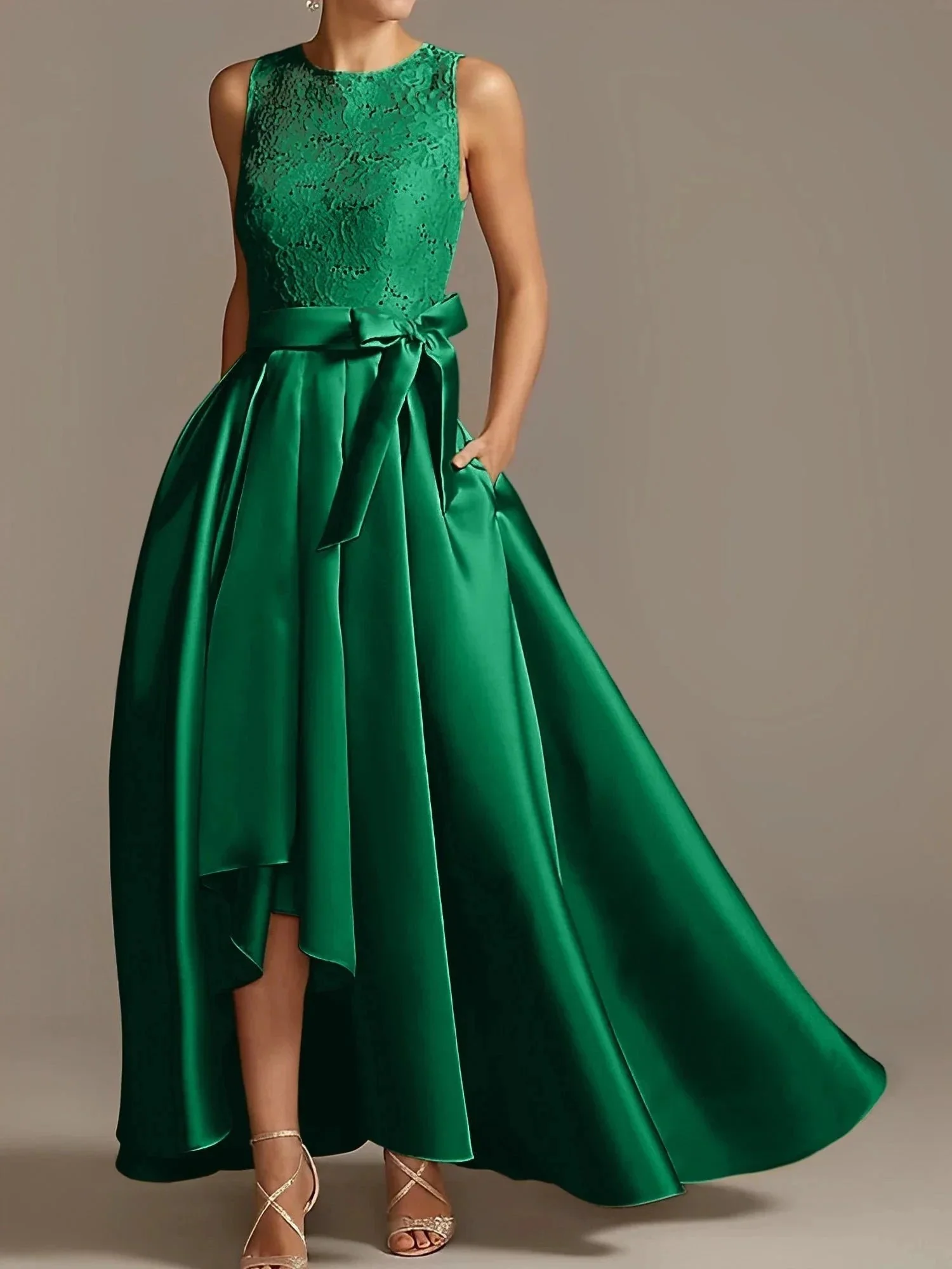 A-Line/Princess Jewel Neck Sleeveless Mother Of The Bride Dresses With Pleats Lace - Image 19