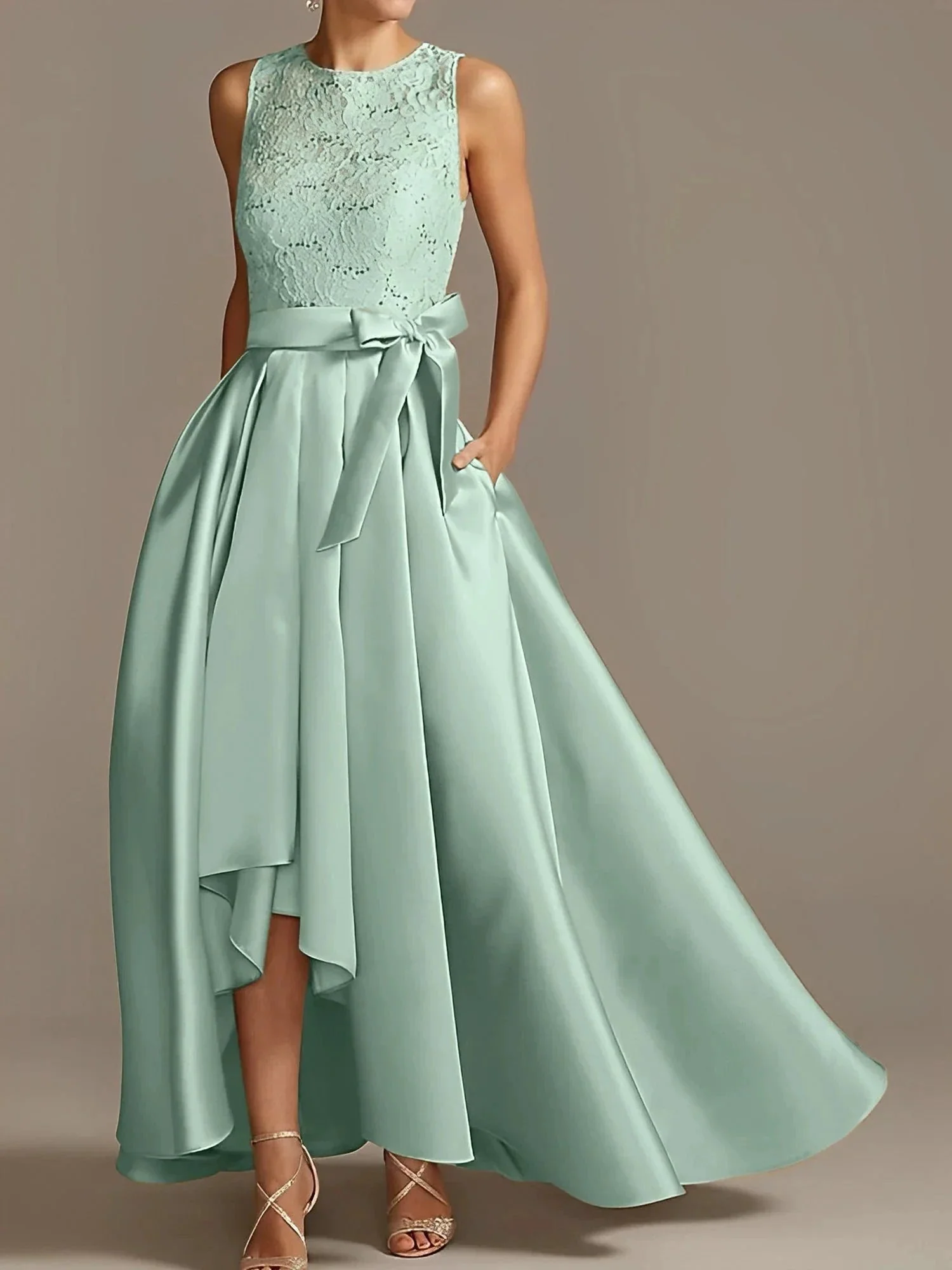 A-Line/Princess Jewel Neck Sleeveless Mother Of The Bride Dresses With Pleats Lace - Image 20