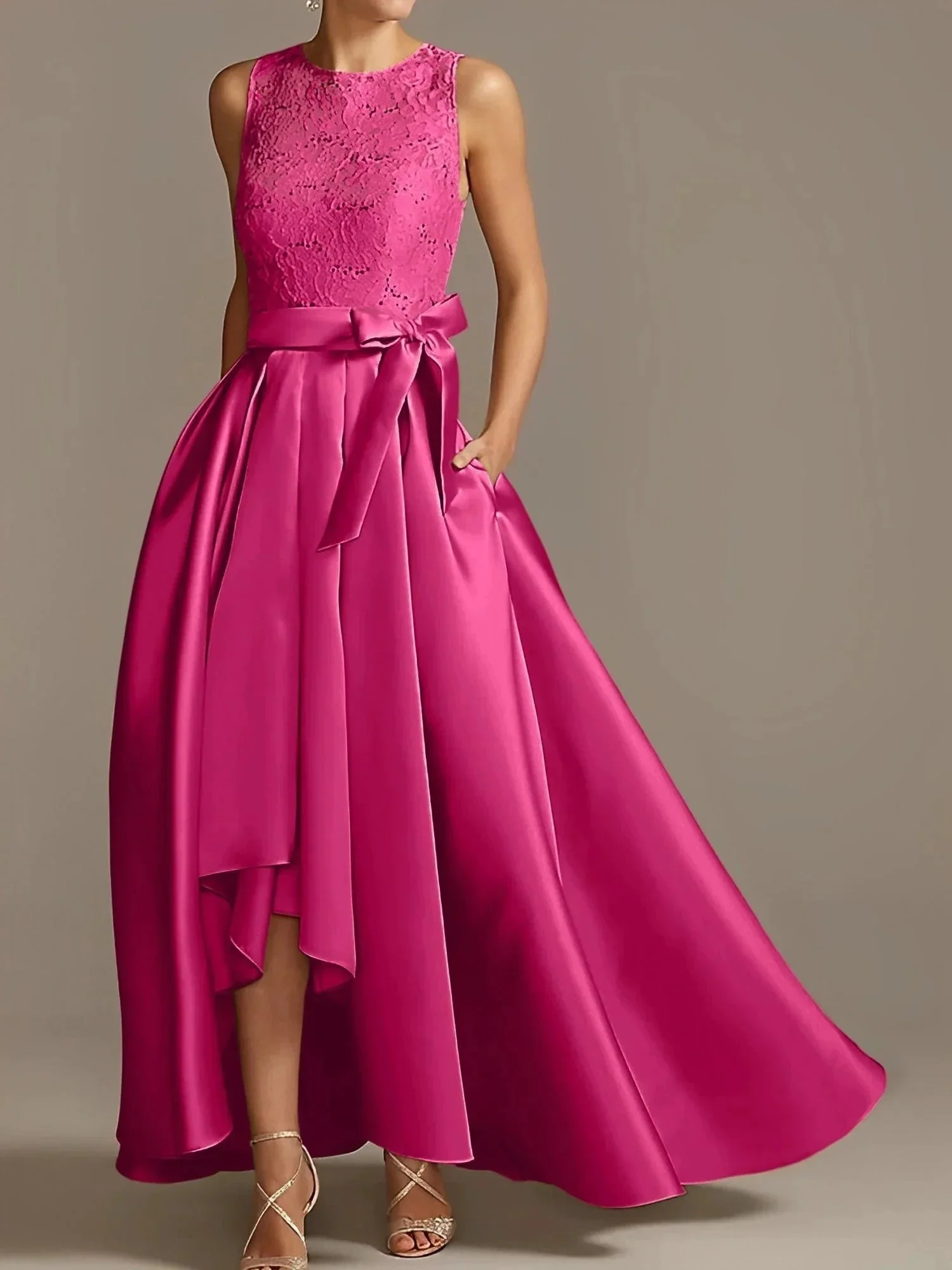 A-Line/Princess Jewel Neck Sleeveless Mother Of The Bride Dresses With Pleats Lace - Image 21