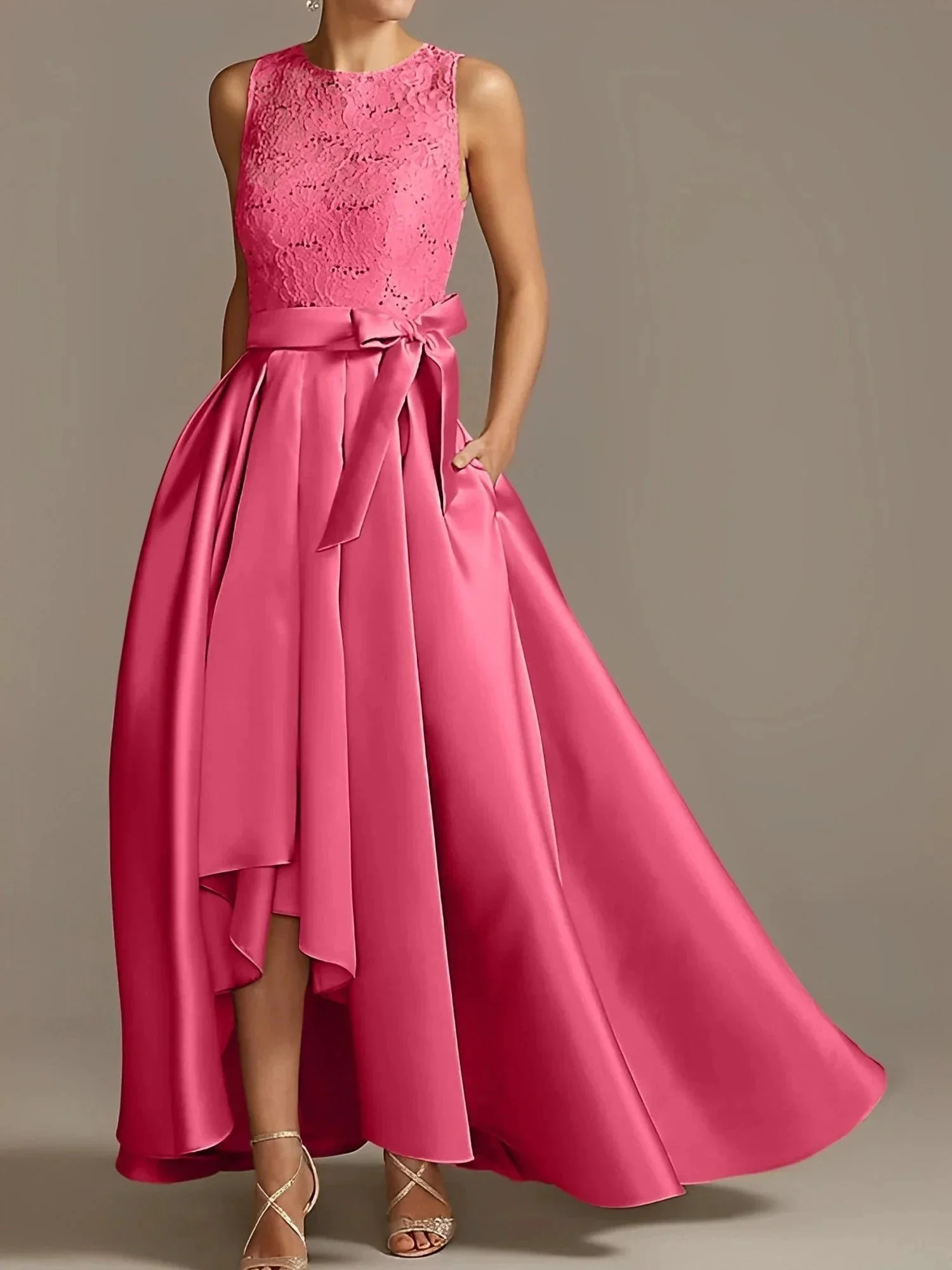 A-Line/Princess Jewel Neck Sleeveless Mother Of The Bride Dresses With Pleats Lace - Image 22
