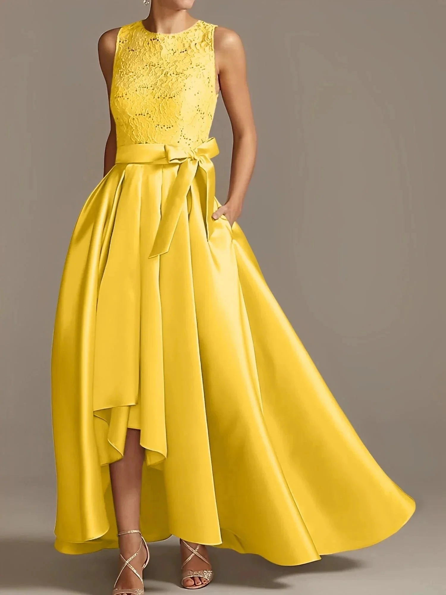 A-Line/Princess Jewel Neck Sleeveless Mother Of The Bride Dresses With Pleats Lace - Image 23