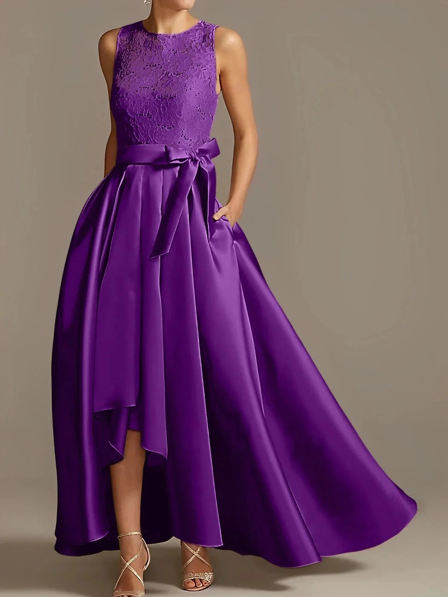 A-Line/Princess Jewel Neck Sleeveless Mother Of The Bride Dresses With Pleats Lace - Image 24