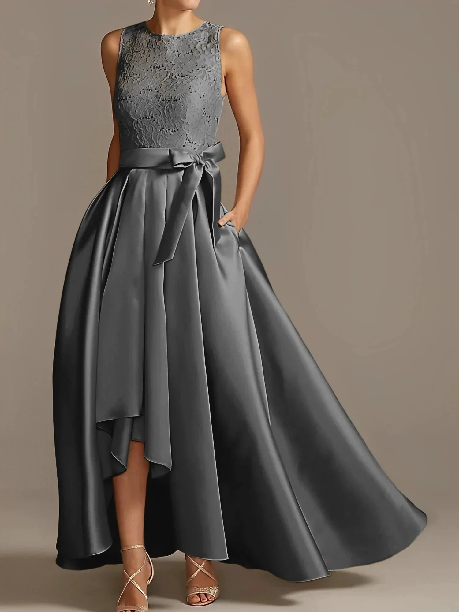 A-Line/Princess Jewel Neck Sleeveless Mother Of The Bride Dresses With Pleats Lace - Image 25