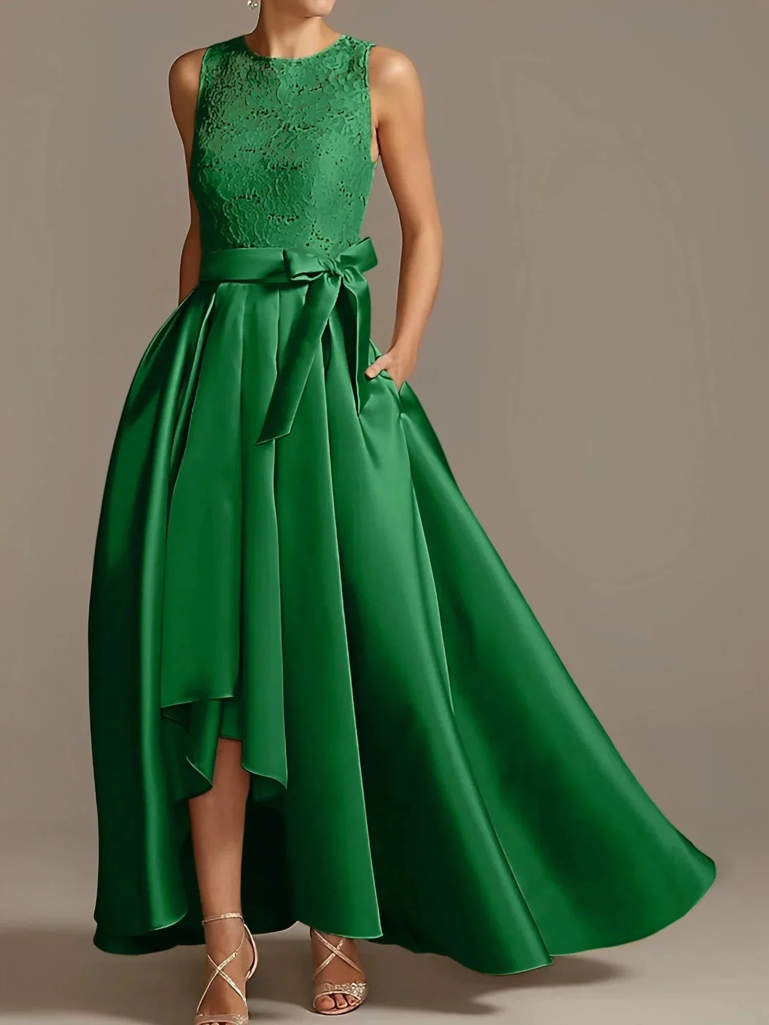 A-Line/Princess Jewel Neck Sleeveless Mother Of The Bride Dresses With Pleats Lace - Image 26