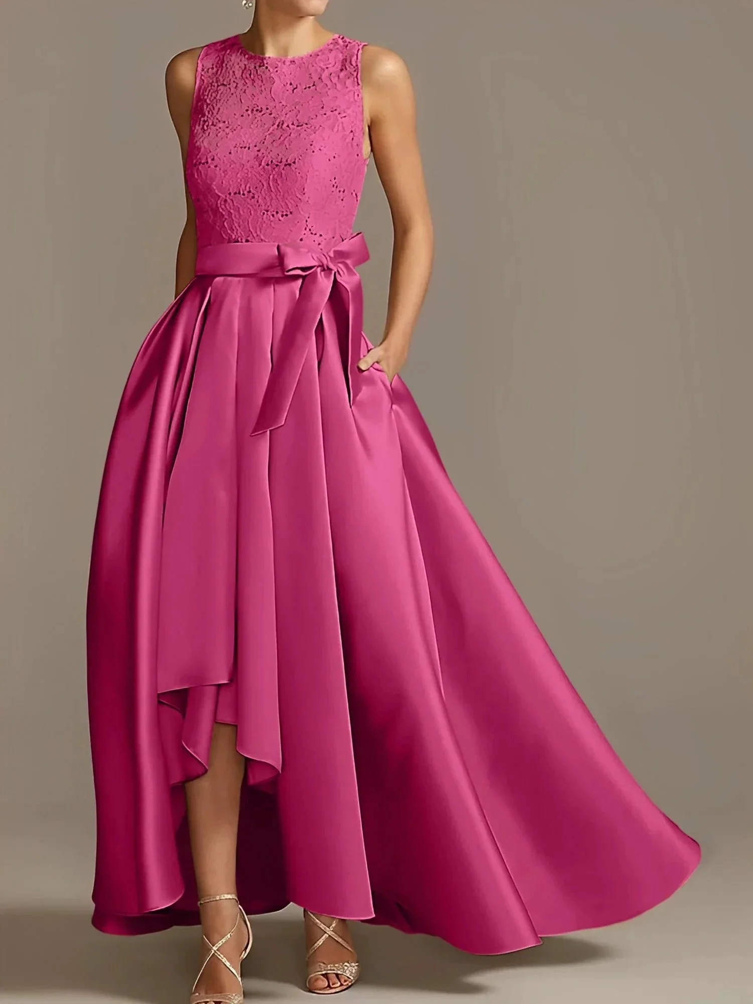 A-Line/Princess Jewel Neck Sleeveless Mother Of The Bride Dresses With Pleats Lace - Image 27