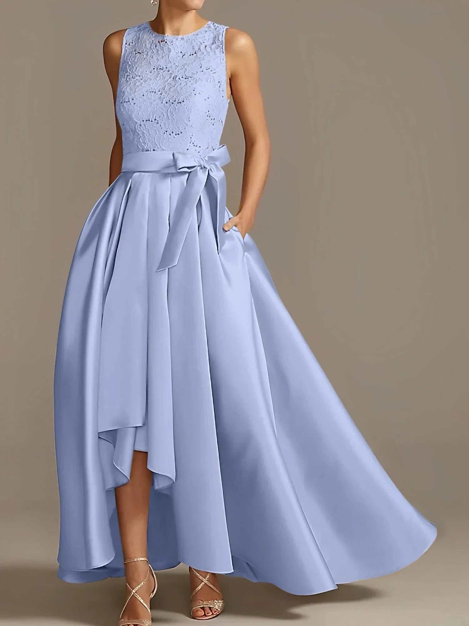 A-Line/Princess Jewel Neck Sleeveless Mother Of The Bride Dresses With Pleats Lace - Image 28